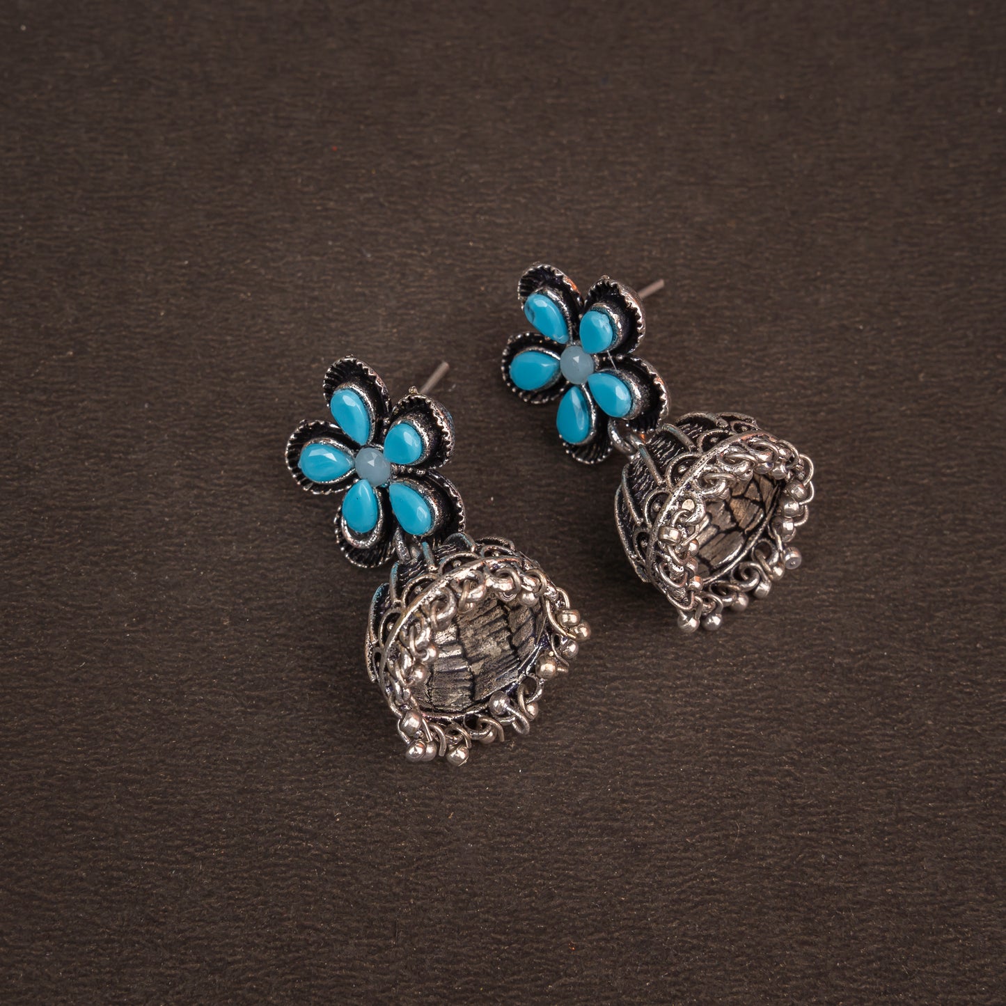 Periwinkle stone studded jhumki earrings (Sky Blue)