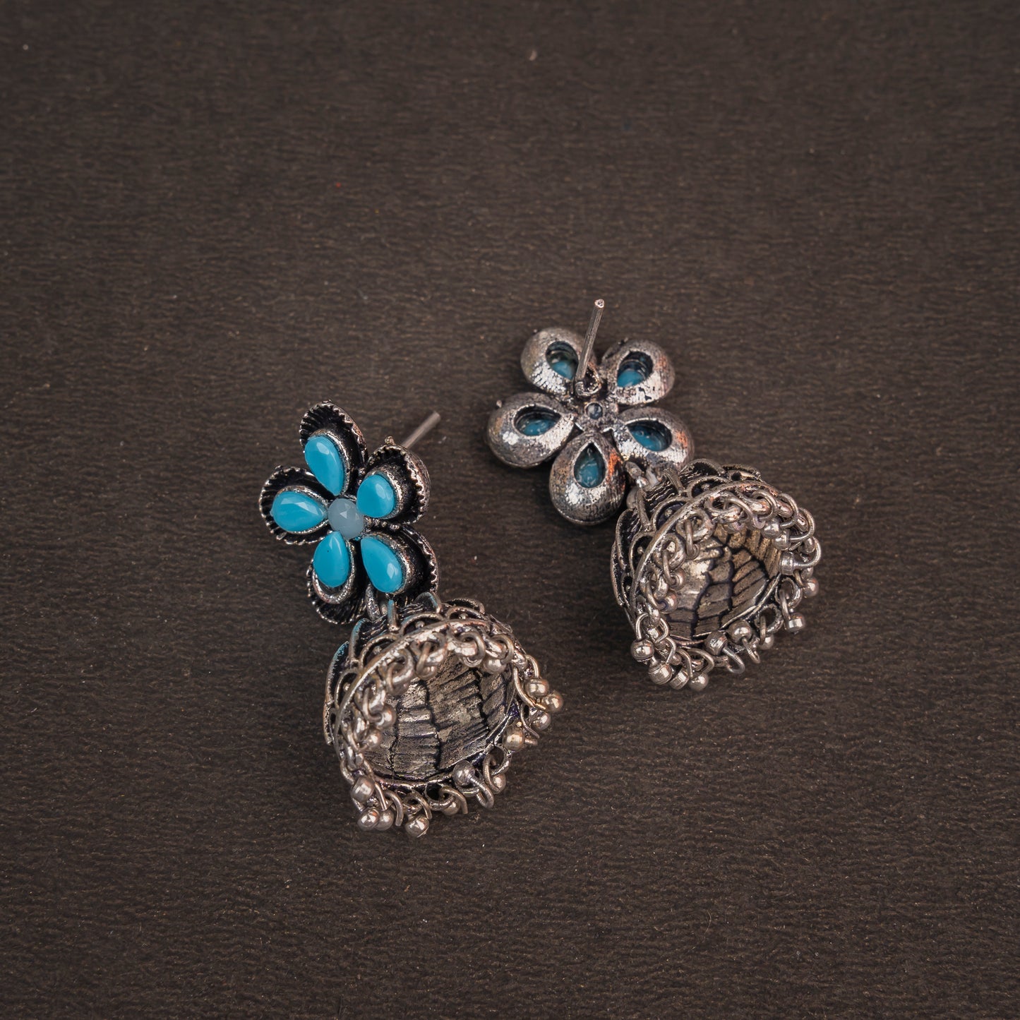 Periwinkle stone studded jhumki earrings (Sky Blue)