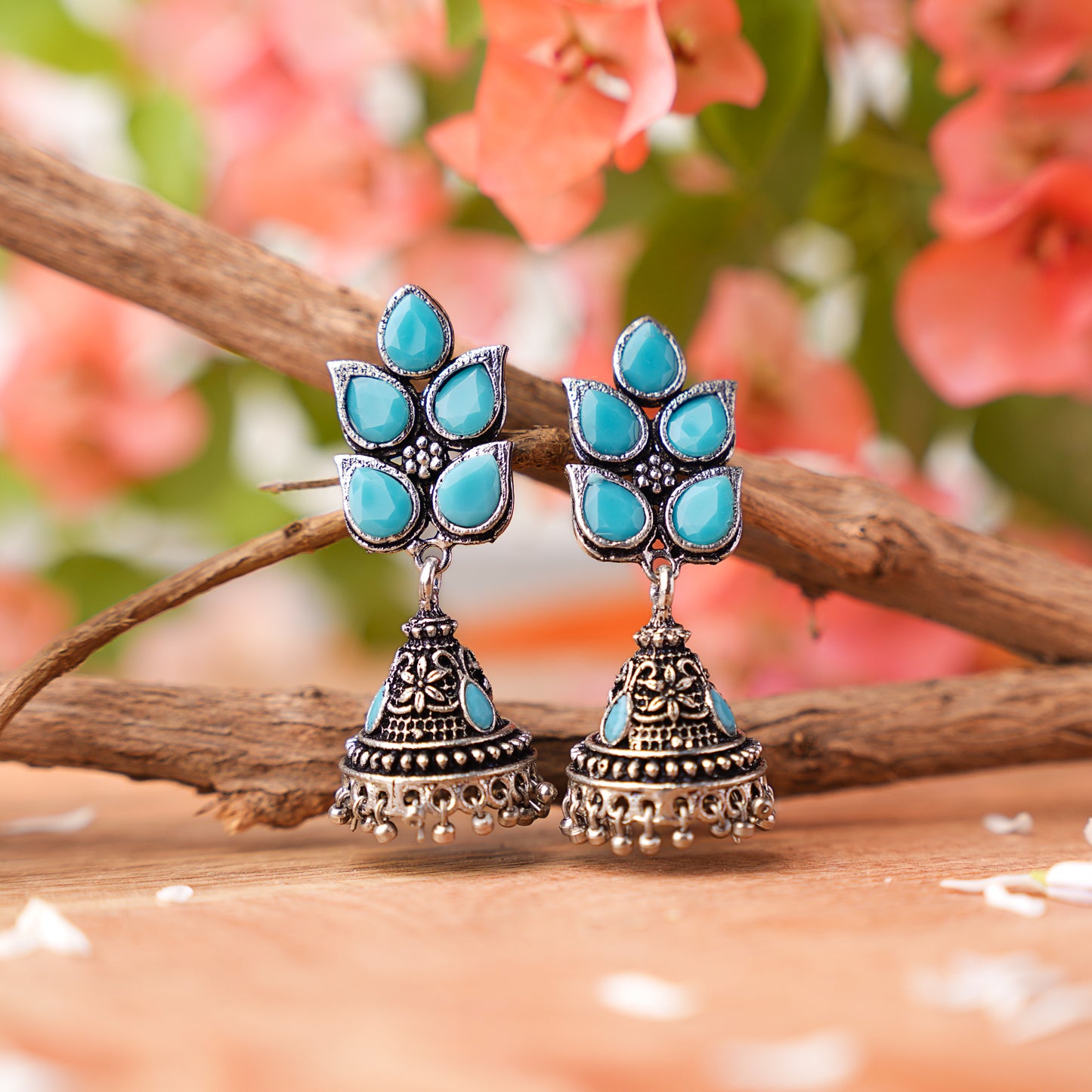 Twinkle drops jhumki earrings (Sky Blue)