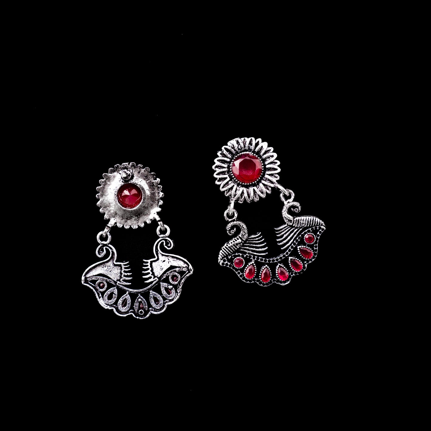 Marigold gem stone studded dangler earrings (Red)