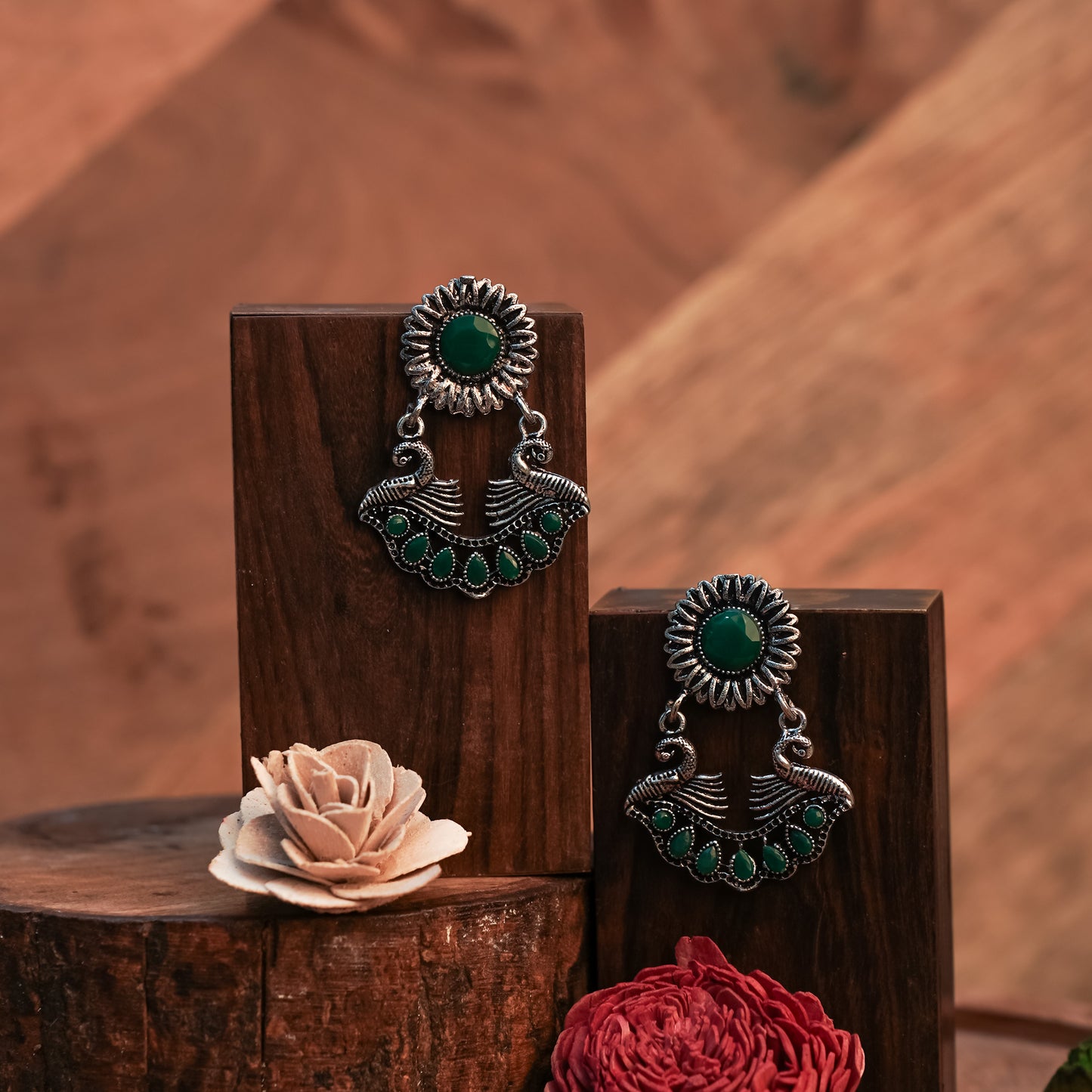 Marigold gem stone studded dangler earrings (Green)