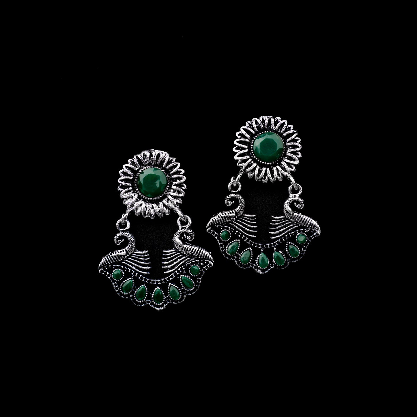 Marigold gem stone studded dangler earrings (Green)