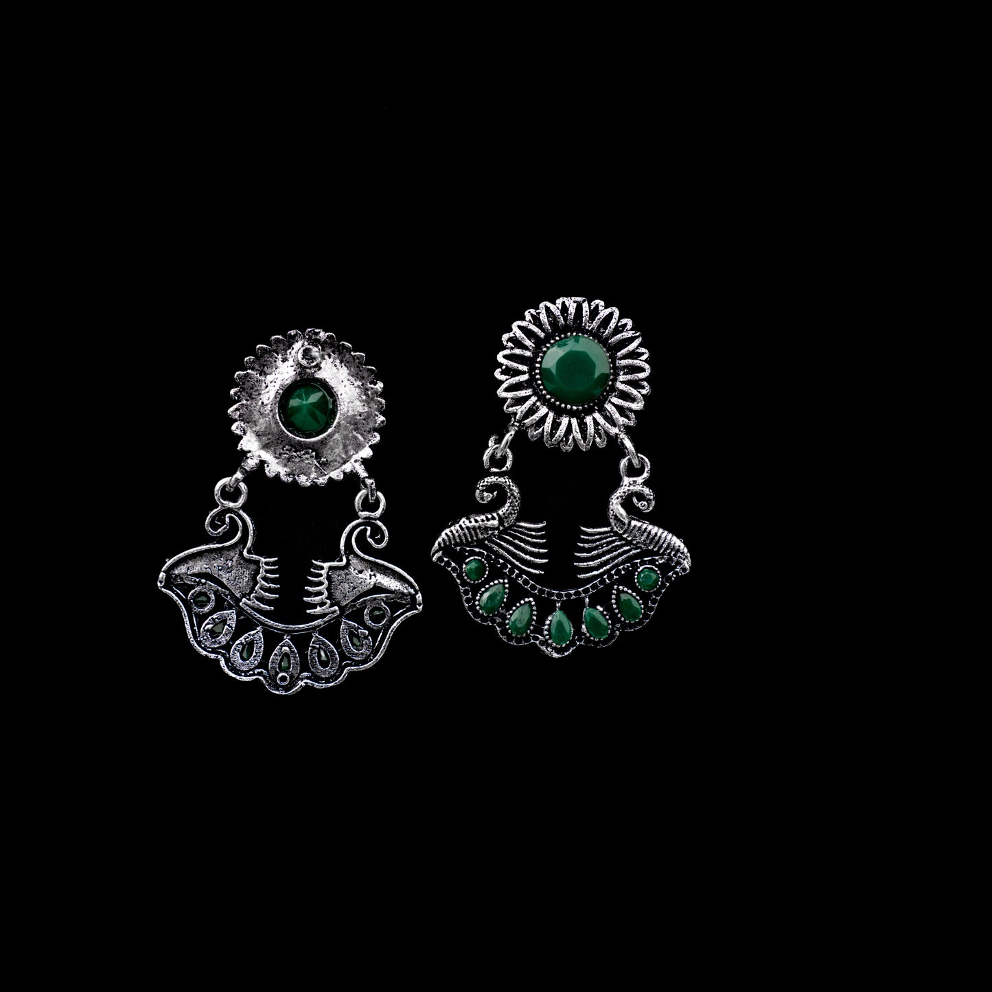 Marigold gem stone studded dangler earrings (Green)