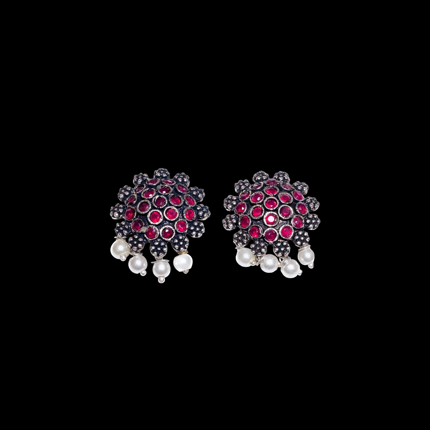 Stone Dome stud earrings (Red)