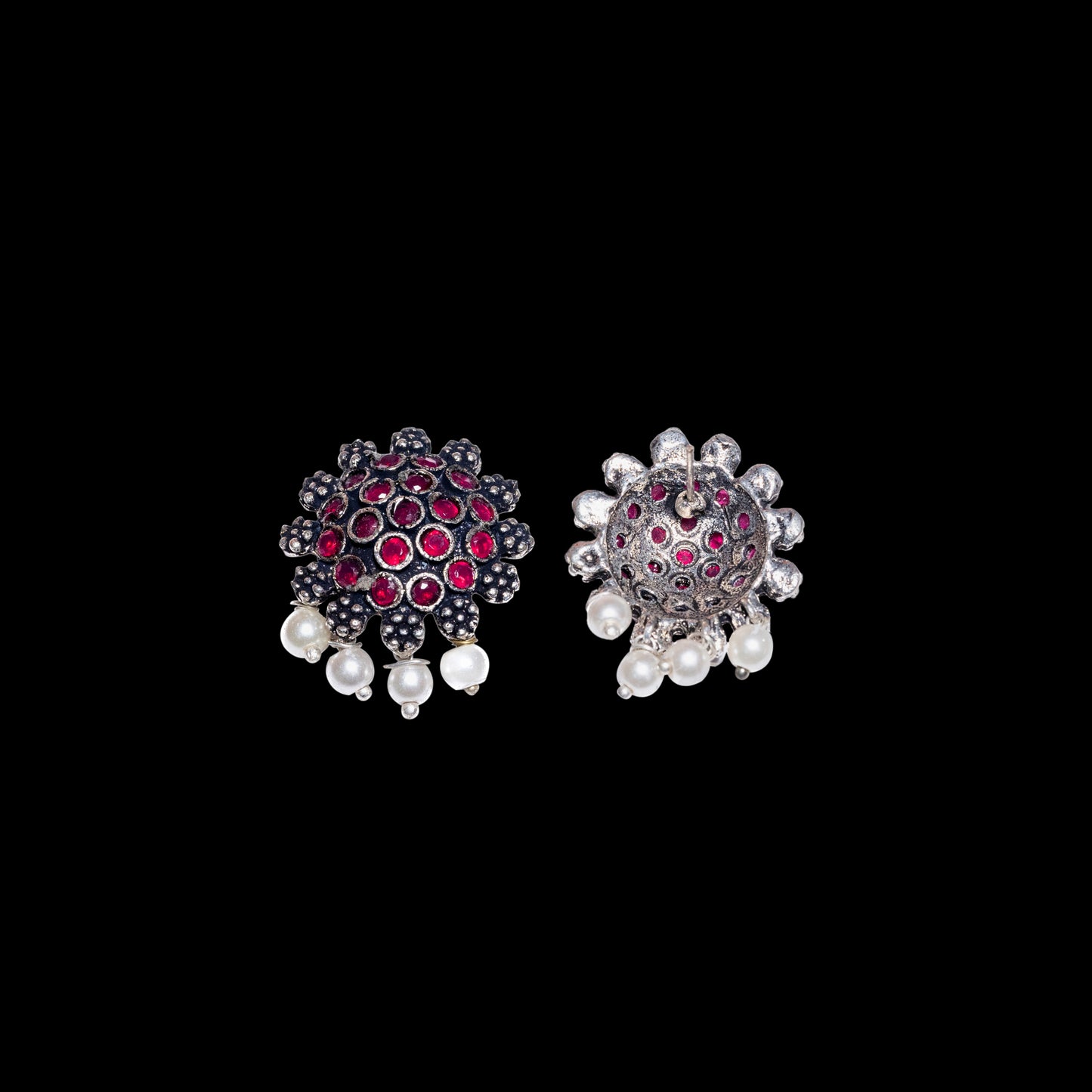 Stone Dome stud earrings (Red)