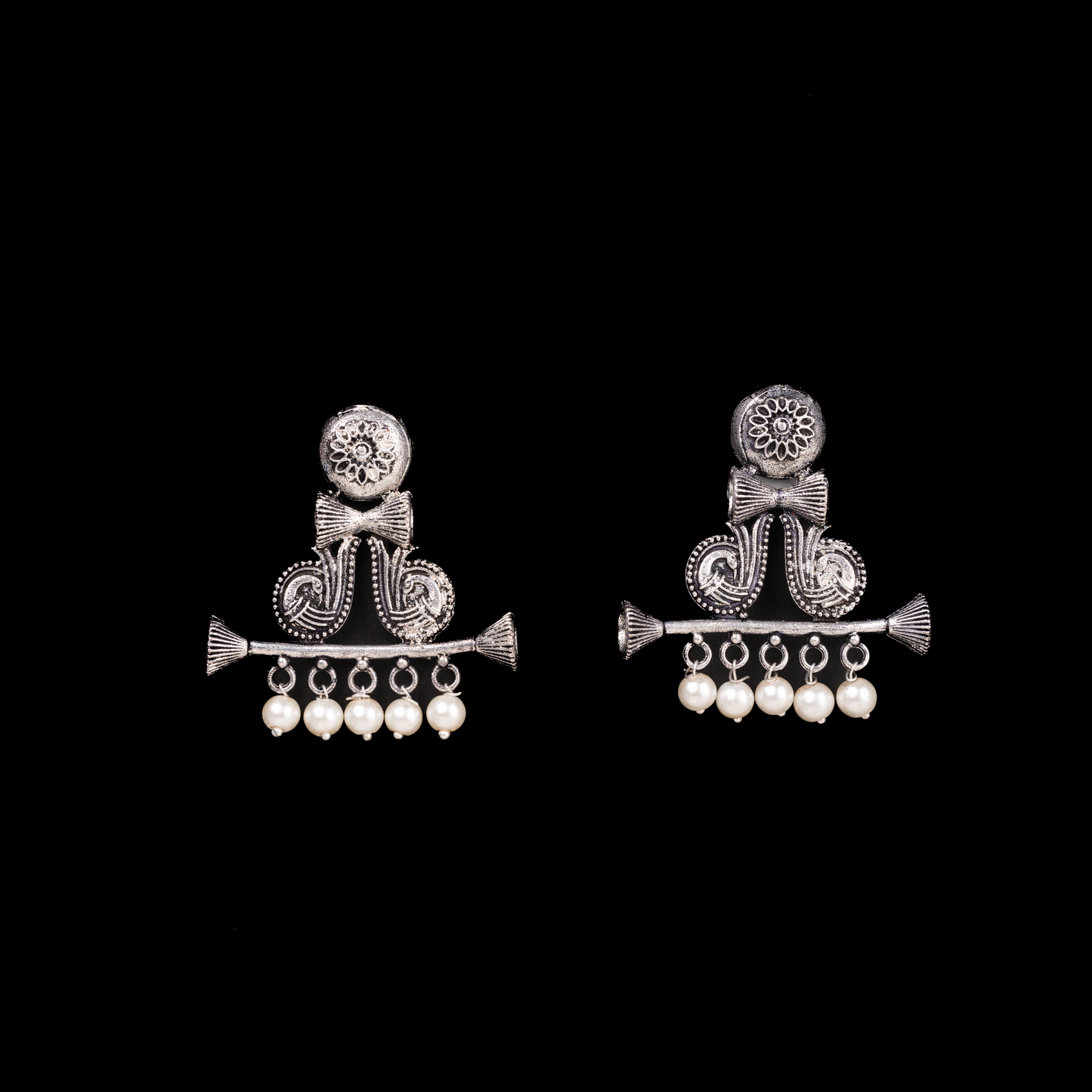 German Silver Earrings With Hanging Pearls