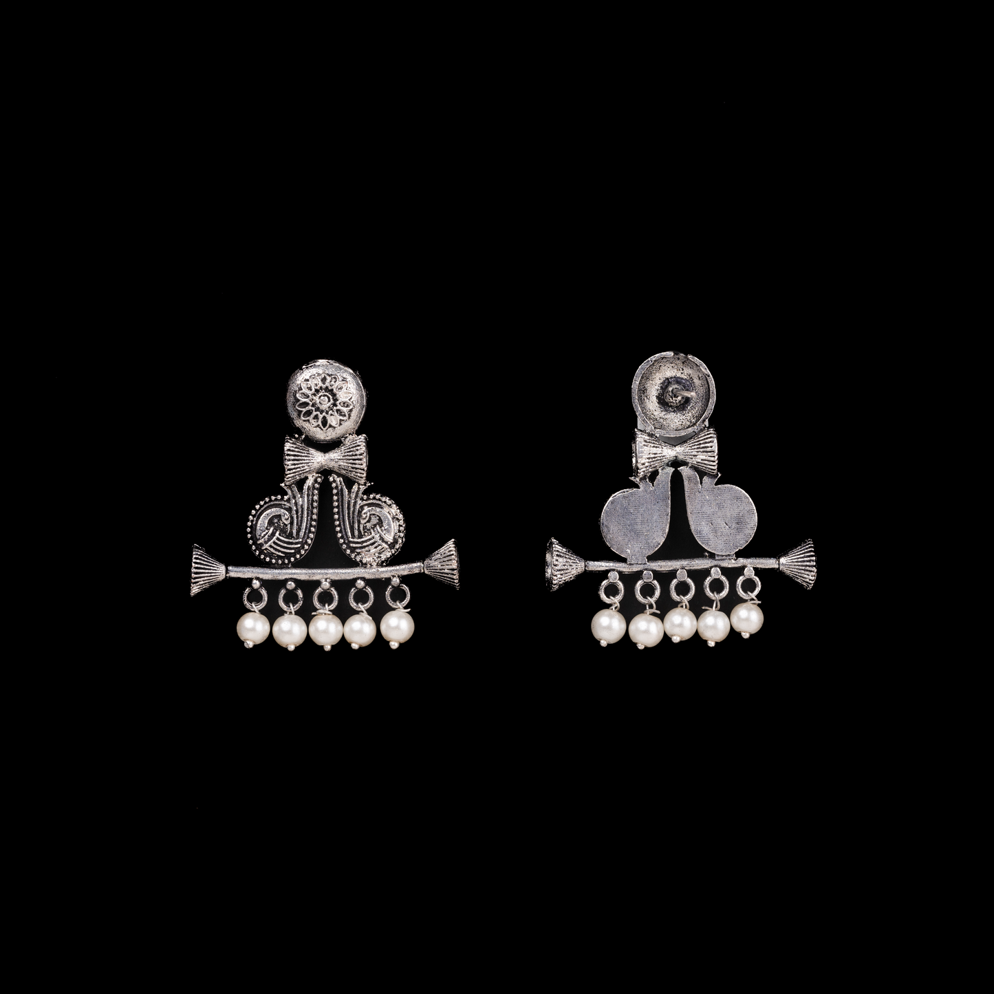 German Silver Earrings With Hanging Pearls