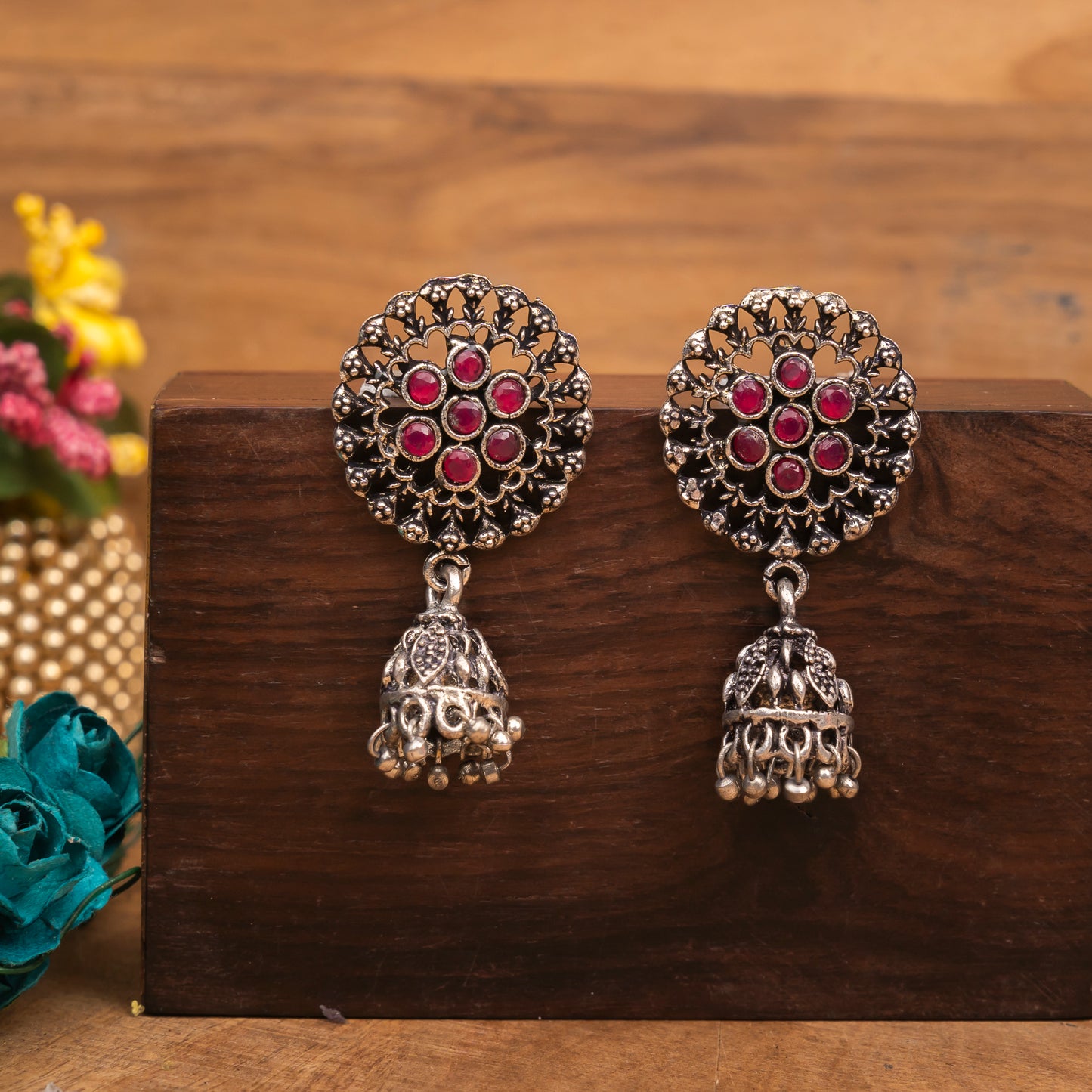 Meena Manjari Jhumki earrings (Red)