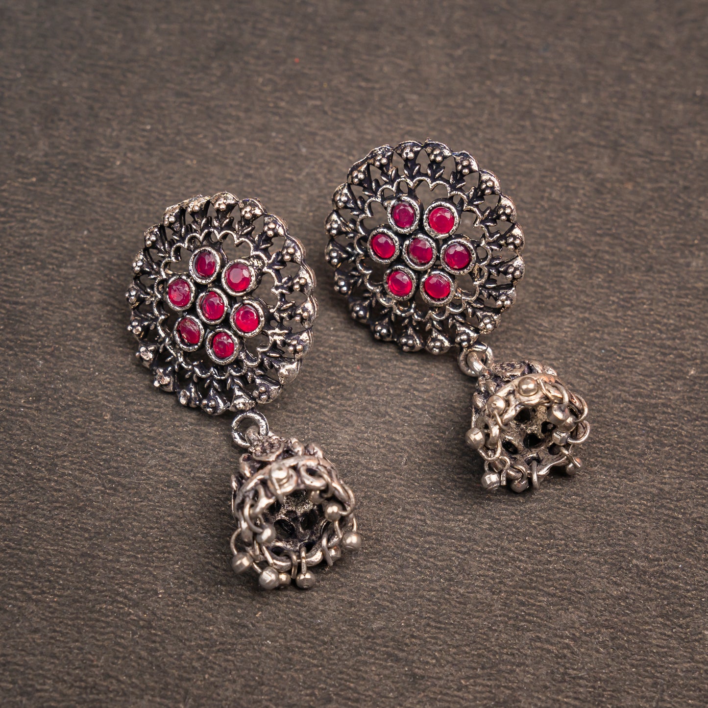 Meena Manjari Jhumki earrings (Red)