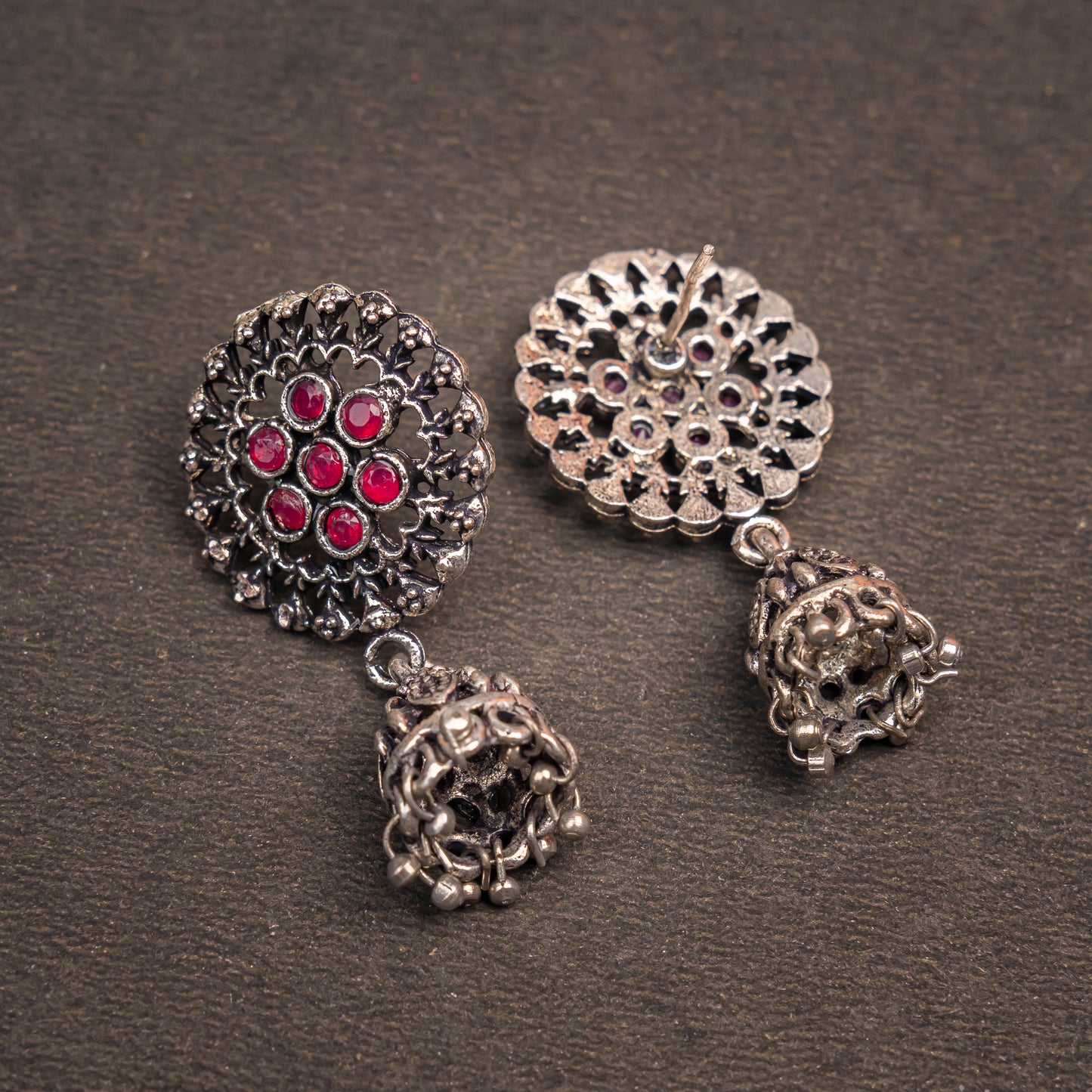 Meena Manjari Jhumki earrings (Red)