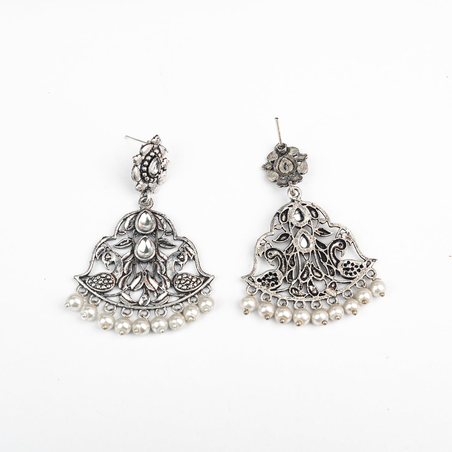 White Stone Studded Oxidised Danglers