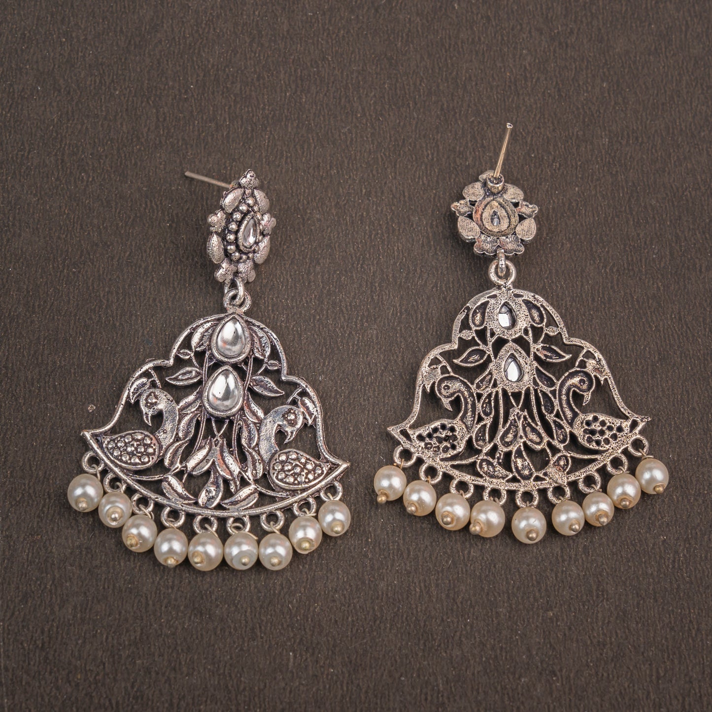 White Stone Studded Oxidised Danglers