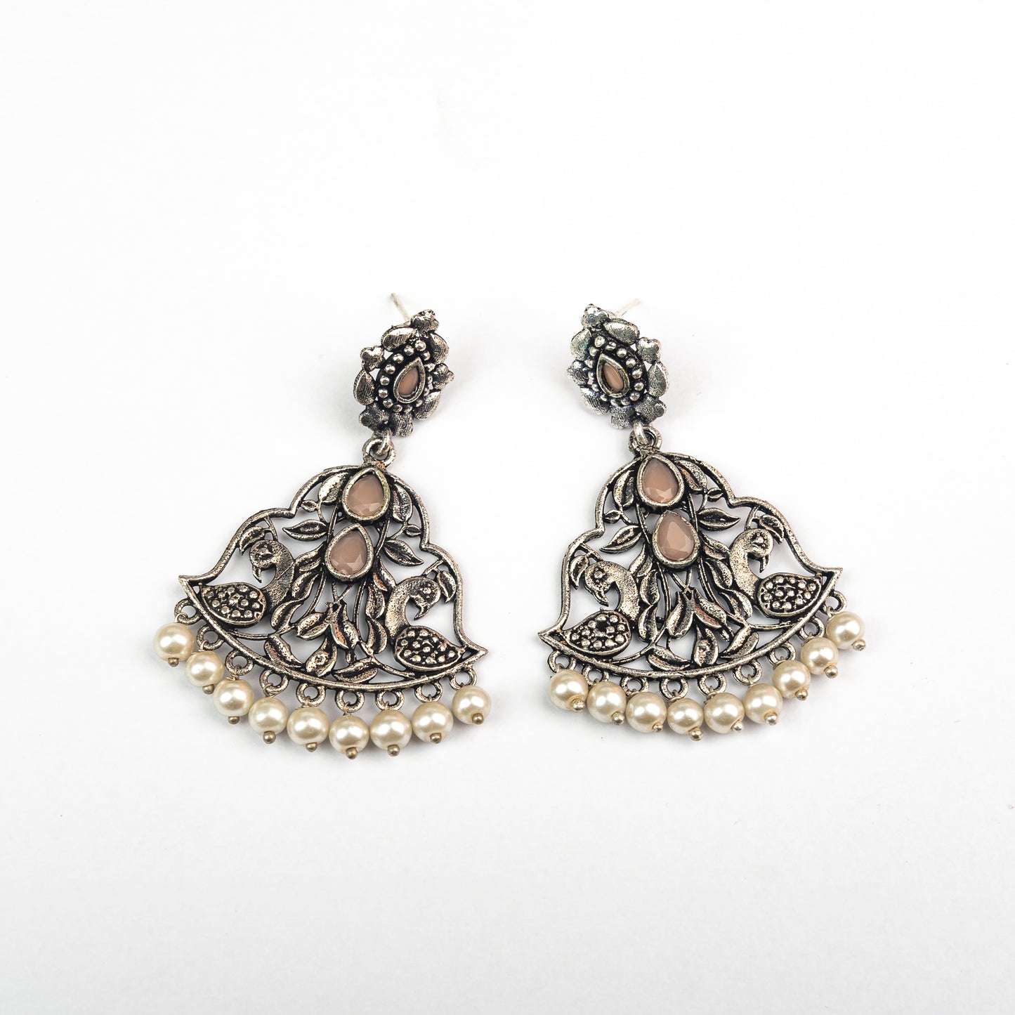Light Orange Stone Studded Oxidised Danglers
