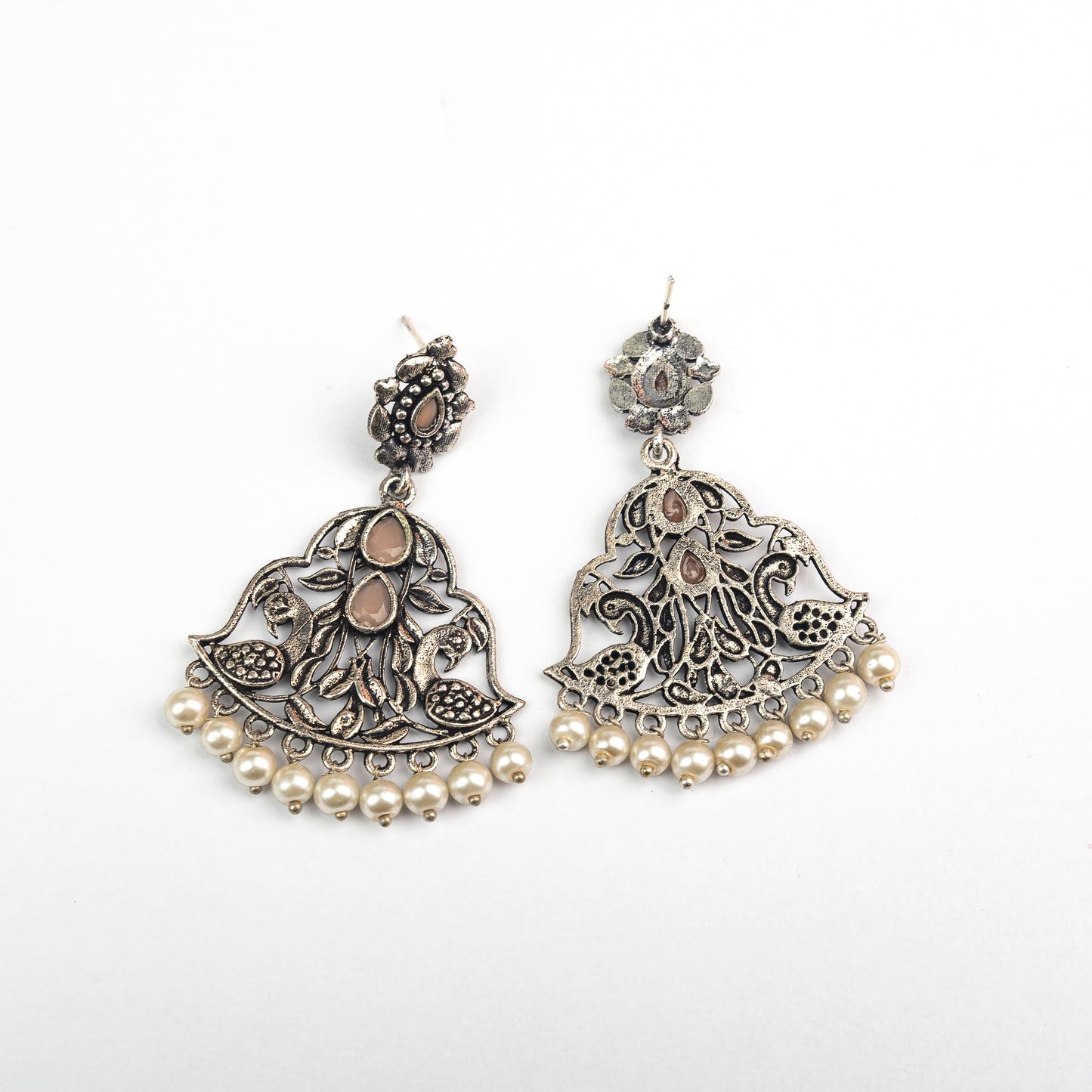 Light Orange Stone Studded Oxidised Danglers