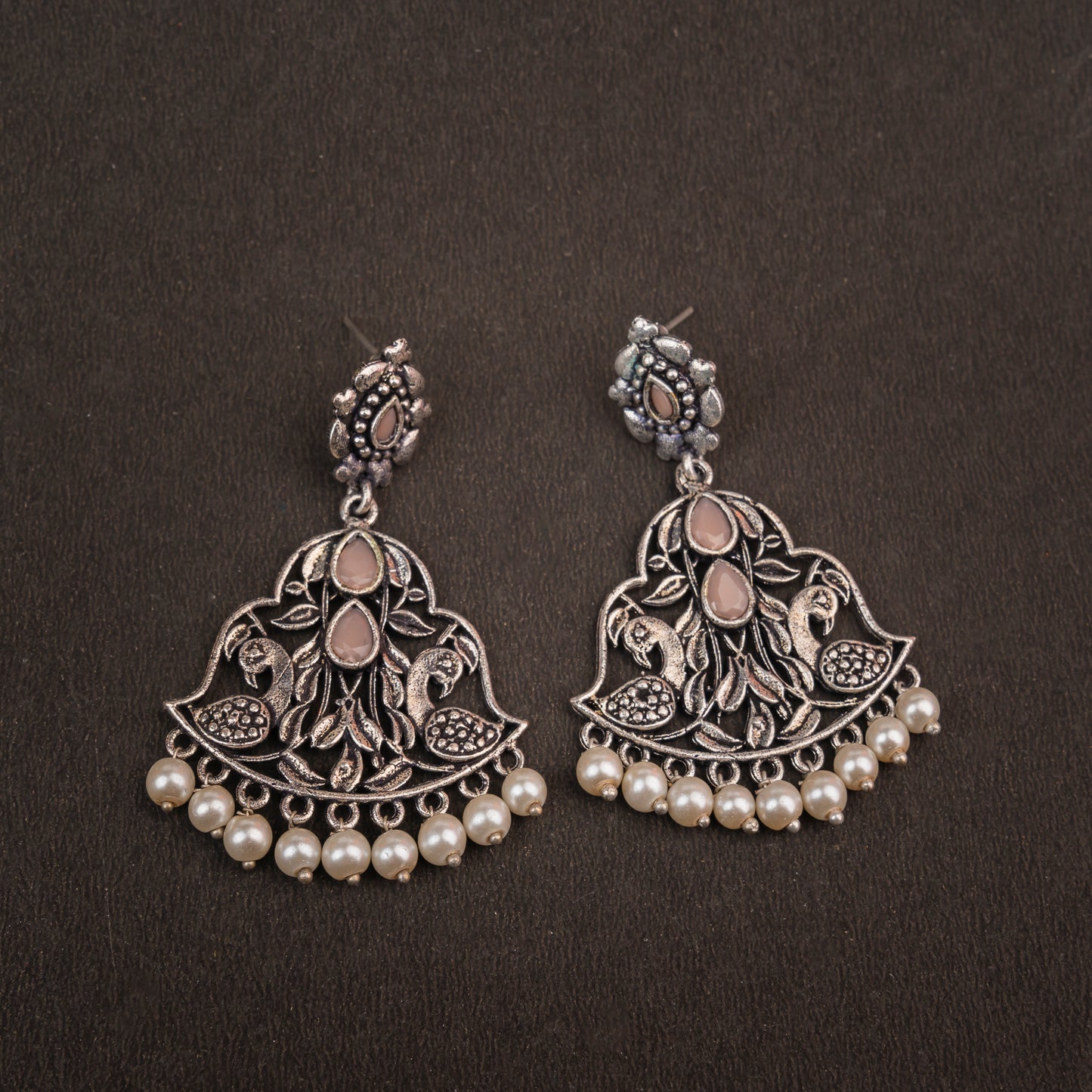 Light Orange Stone Studded Oxidised Danglers