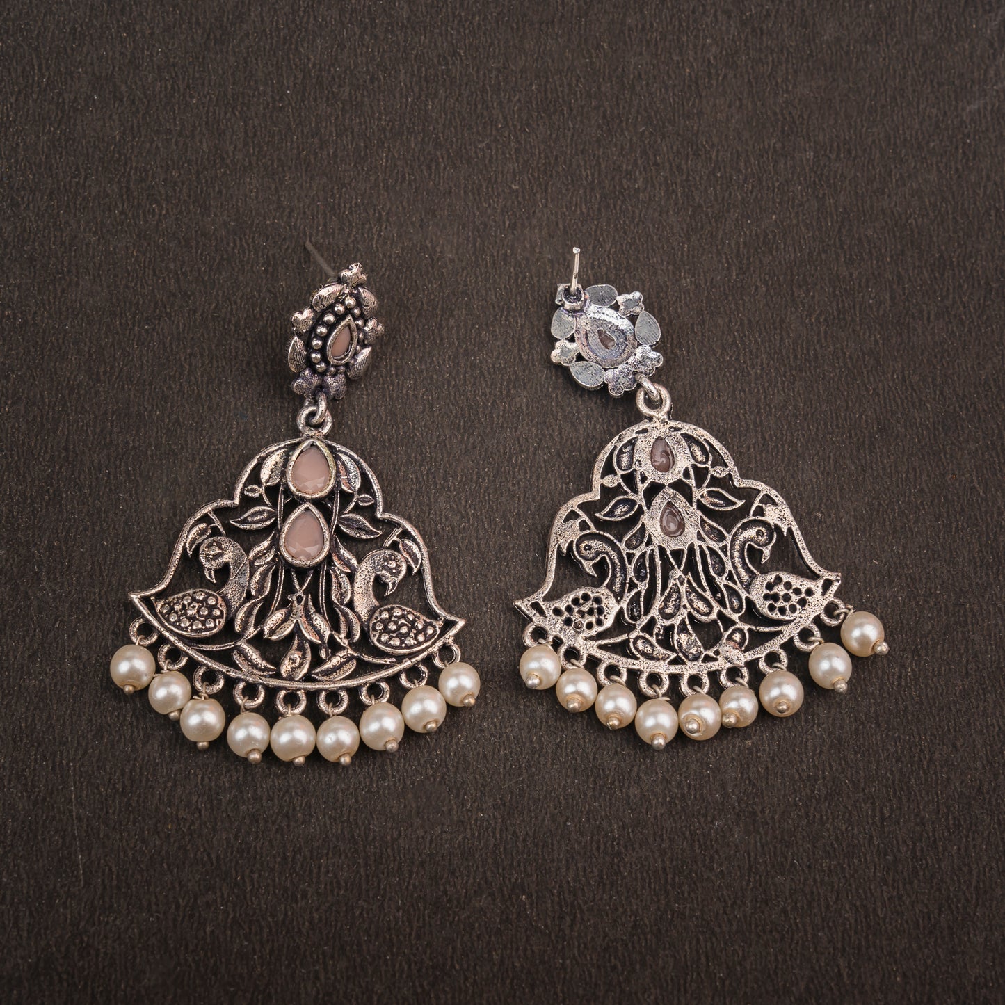 Light Orange Stone Studded Oxidised Danglers