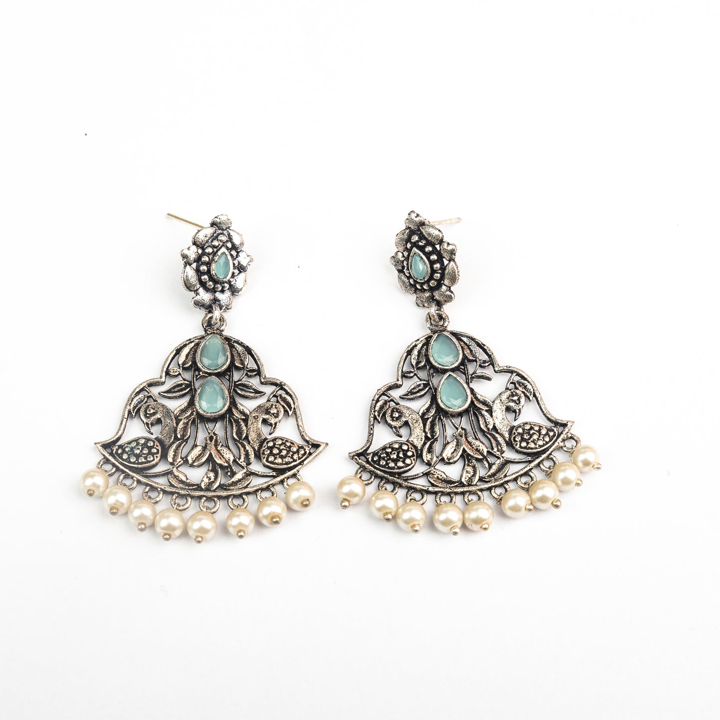 Mint Stone Studded Oxidised Danglers