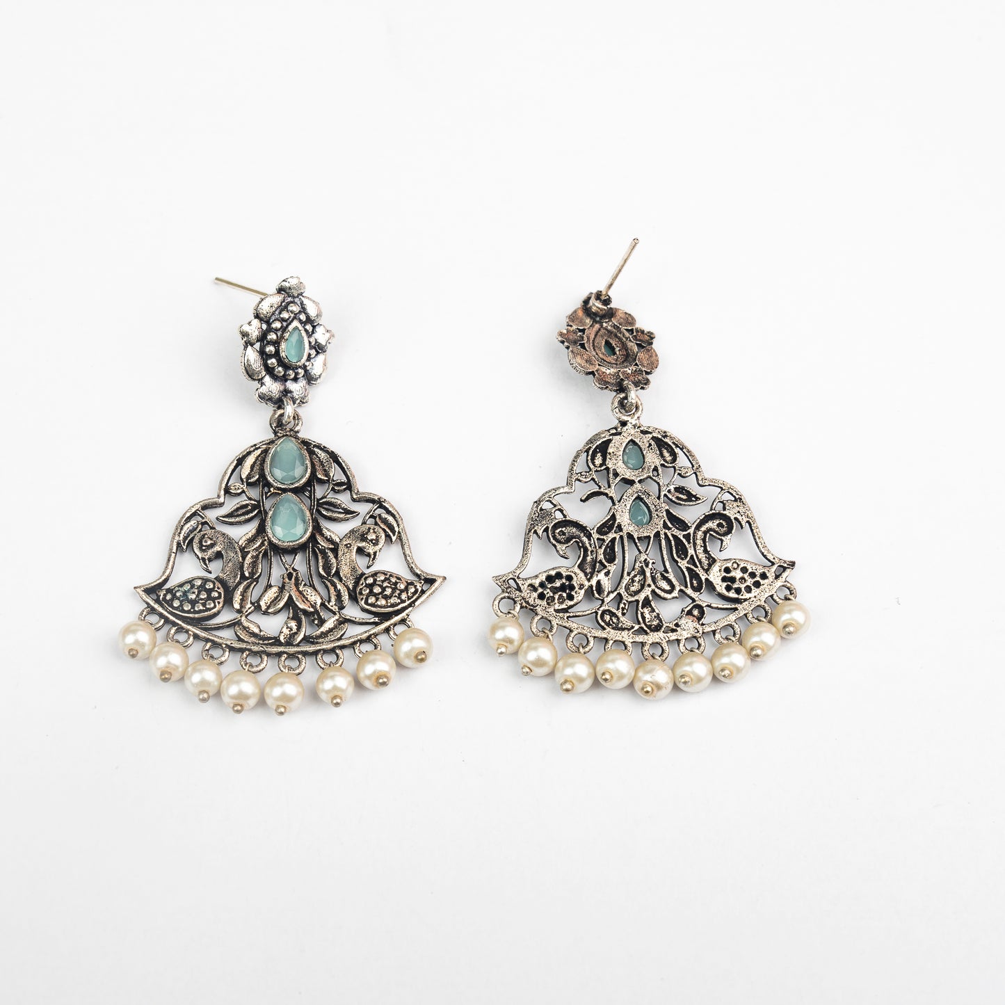 Mint Stone Studded Oxidised Danglers