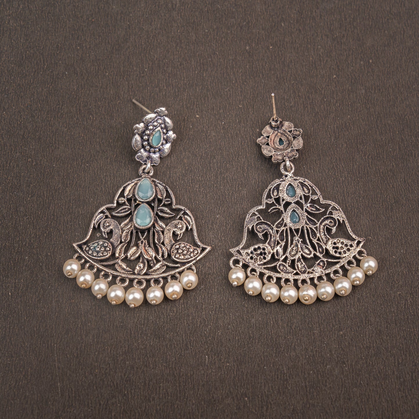 Mint Stone Studded Oxidised Danglers