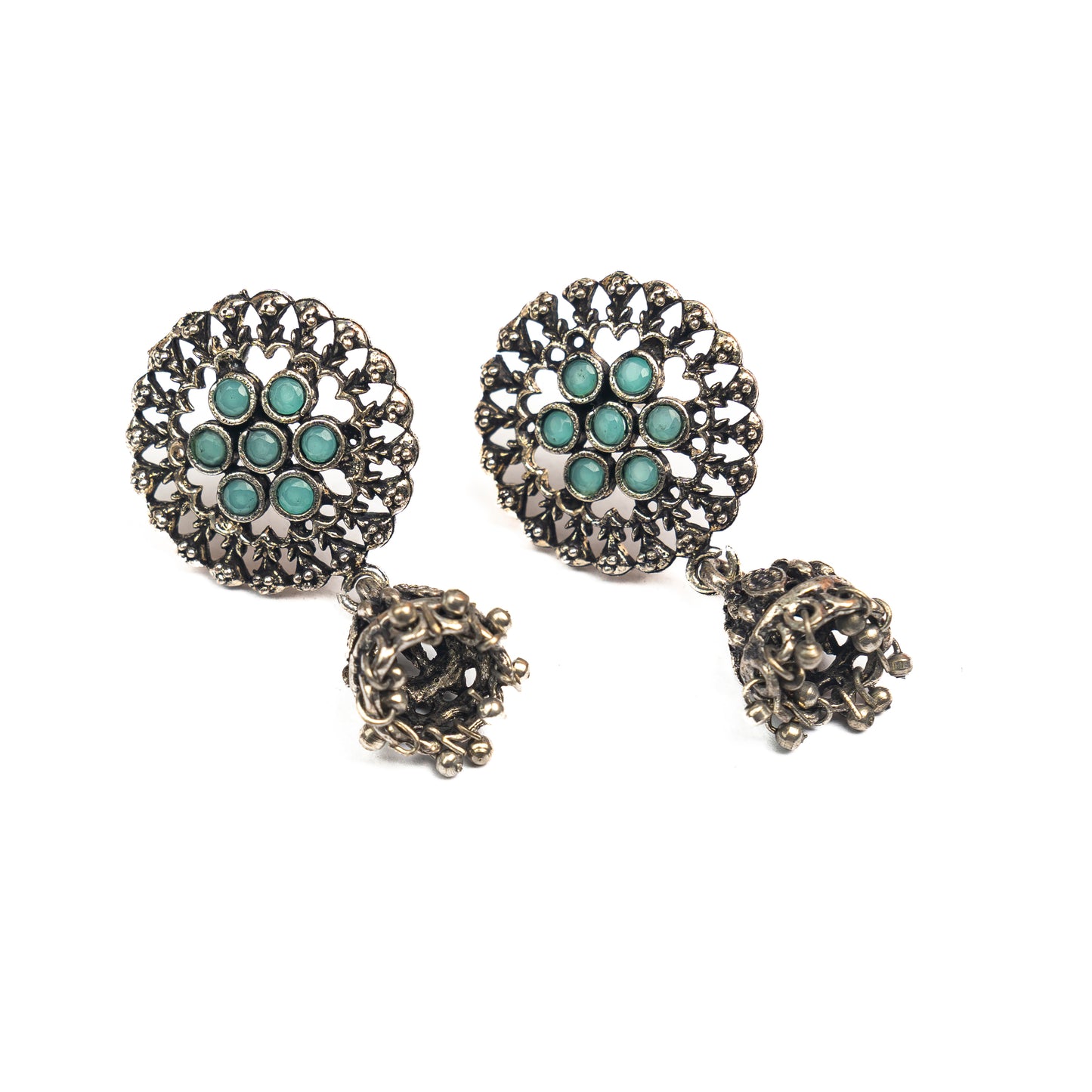 Meena Manjari Jhumki earrings (Pista)