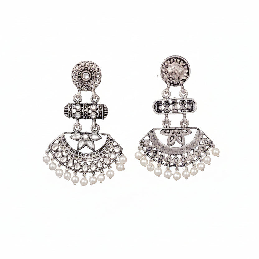 Pearl Cacade stone studded dangler earrings (White)