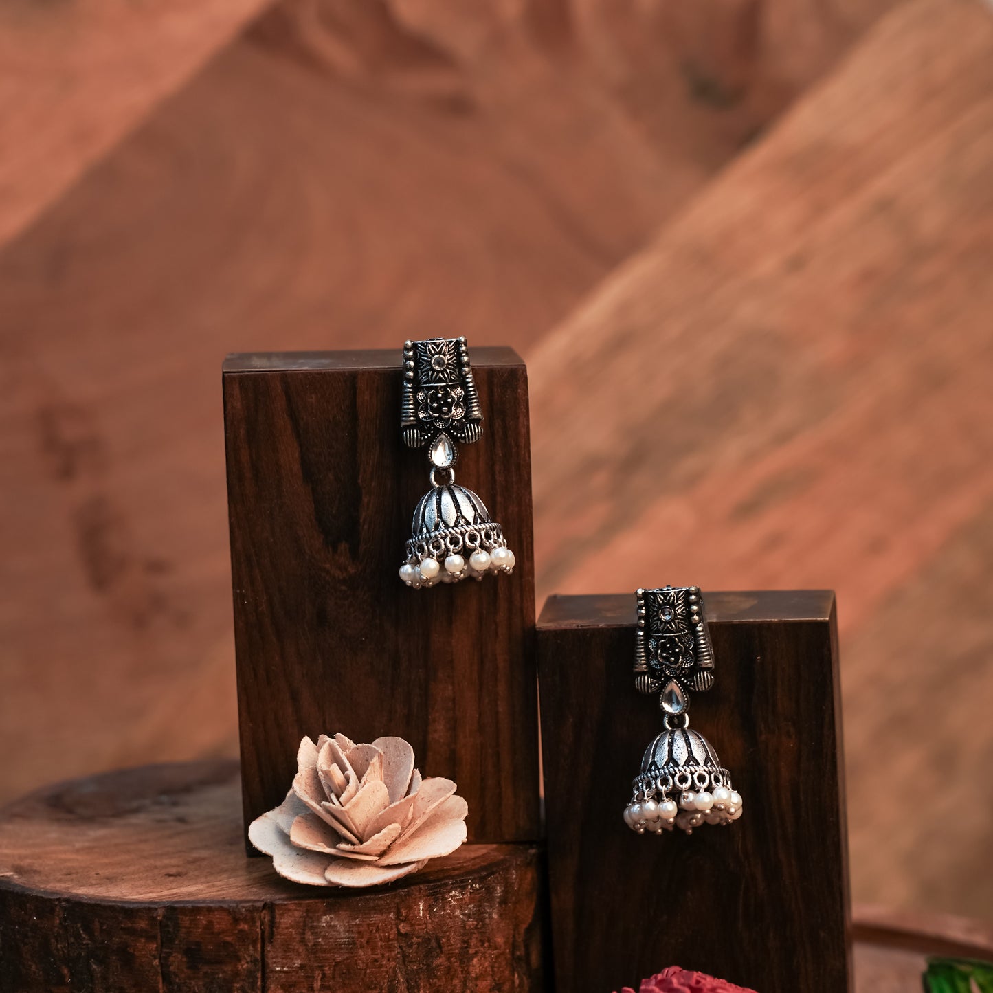 Temple bells jhumki earrings (White)