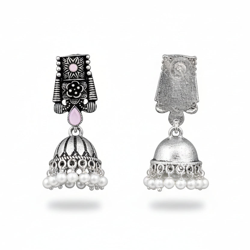 Temple bells jhumki earrings (Baby Pink)