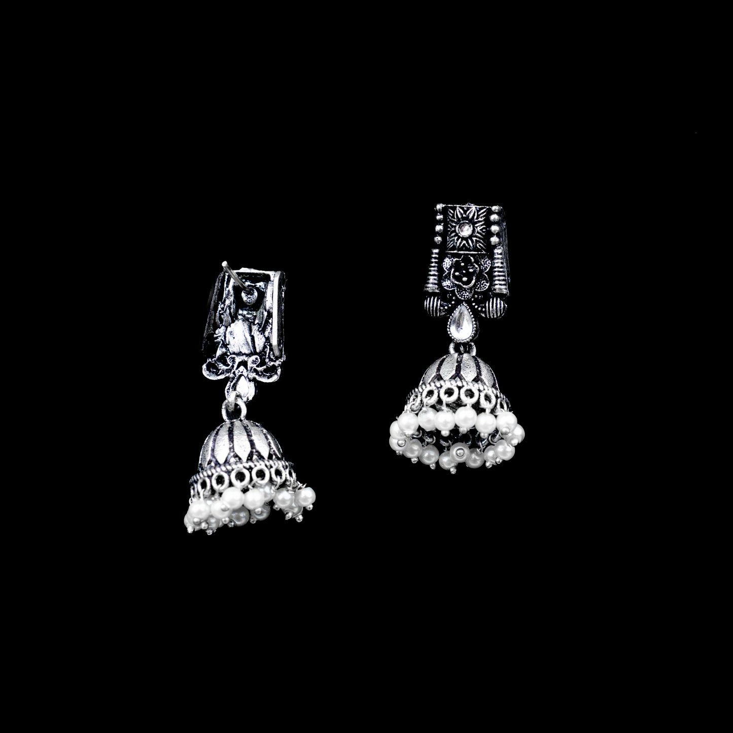 Temple bells jhumki earrings (White)