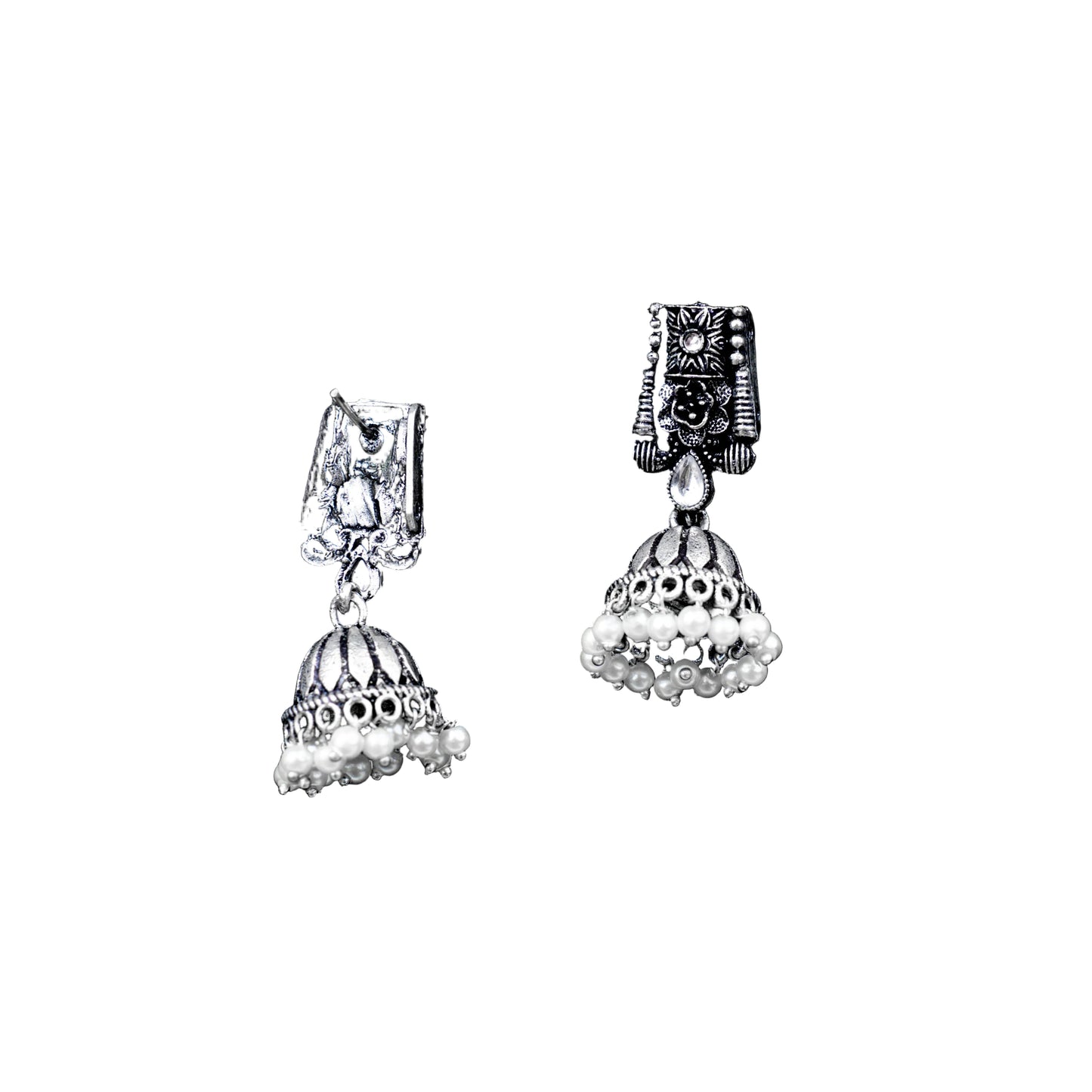 Temple bells jhumki earrings (White)