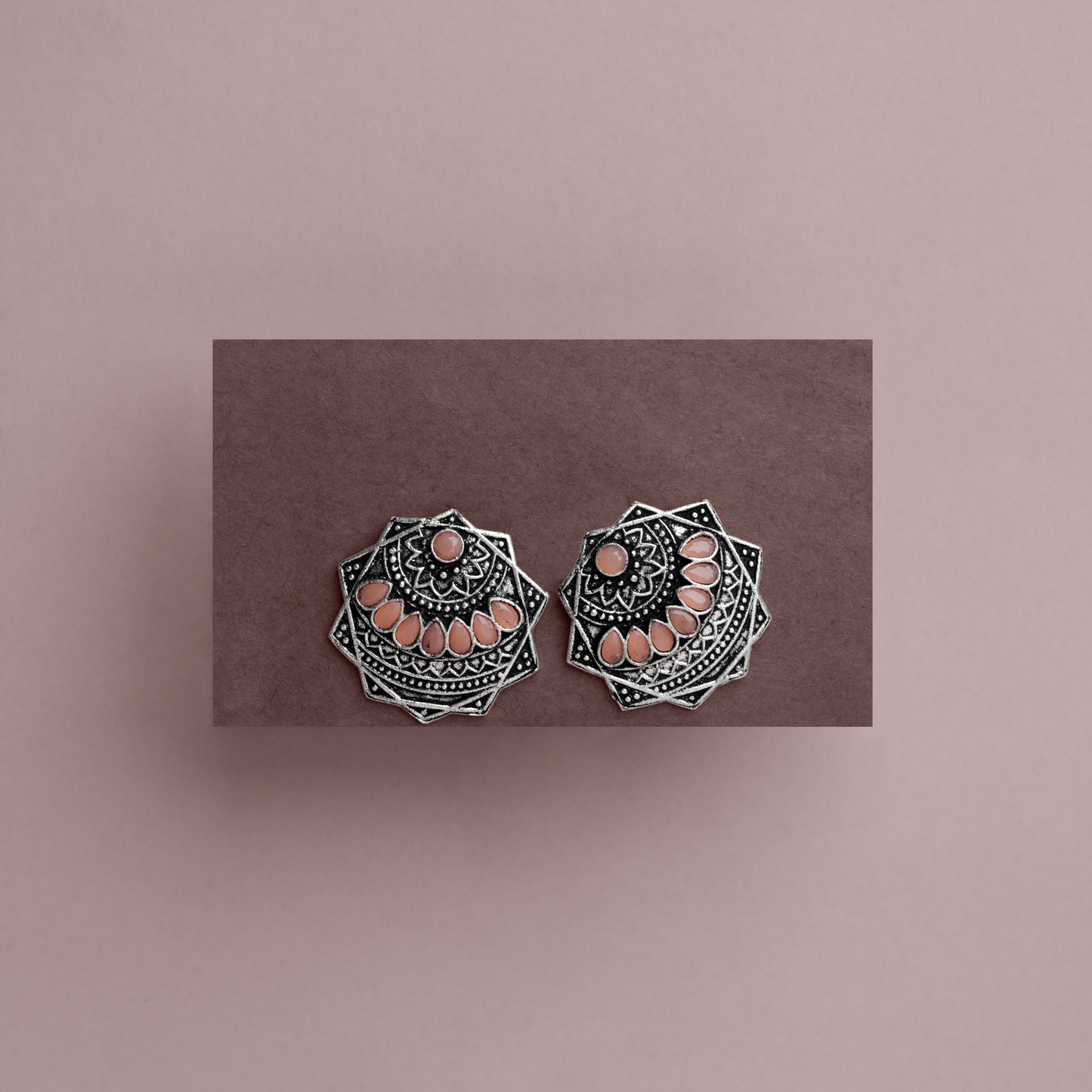 Mandala Hexa stud earrings (Light Orange)