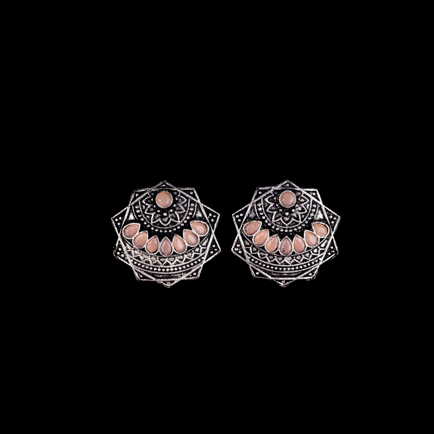 Mandala Hexa stud earrings (Light Orange)