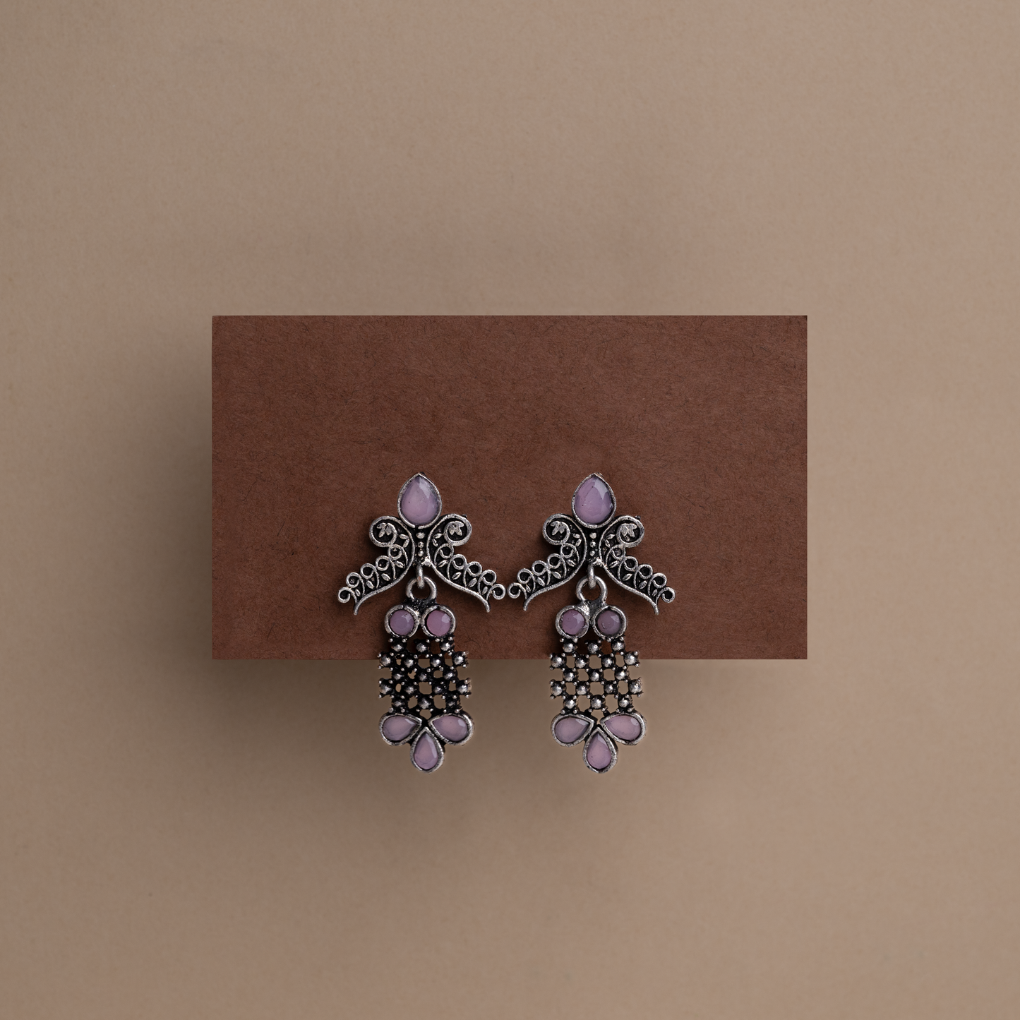 Baby Pink Stone Studded Lightweight German Silver Stud Earrings