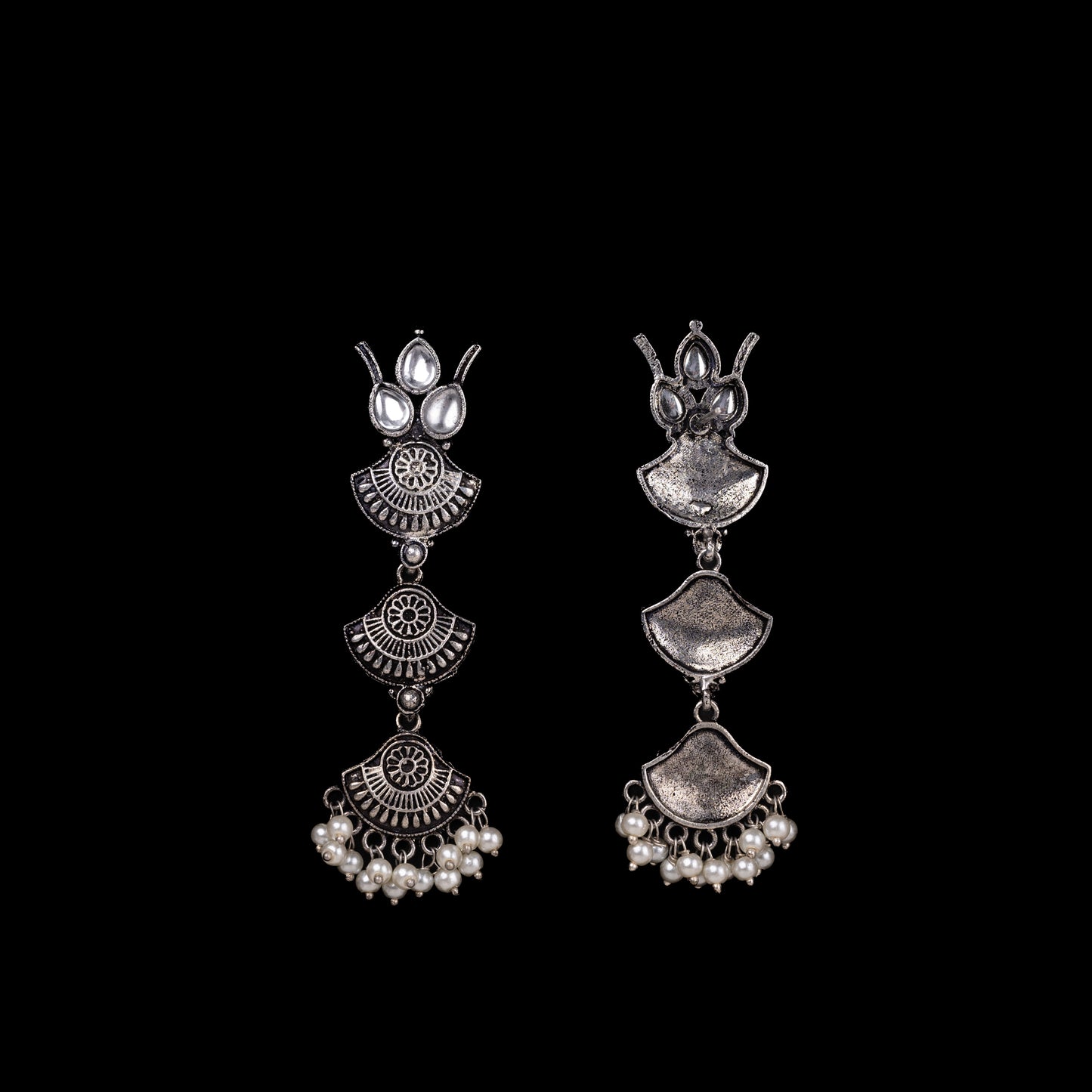 White Stone Studded Triple Layered Beautiful German Silver Earrings