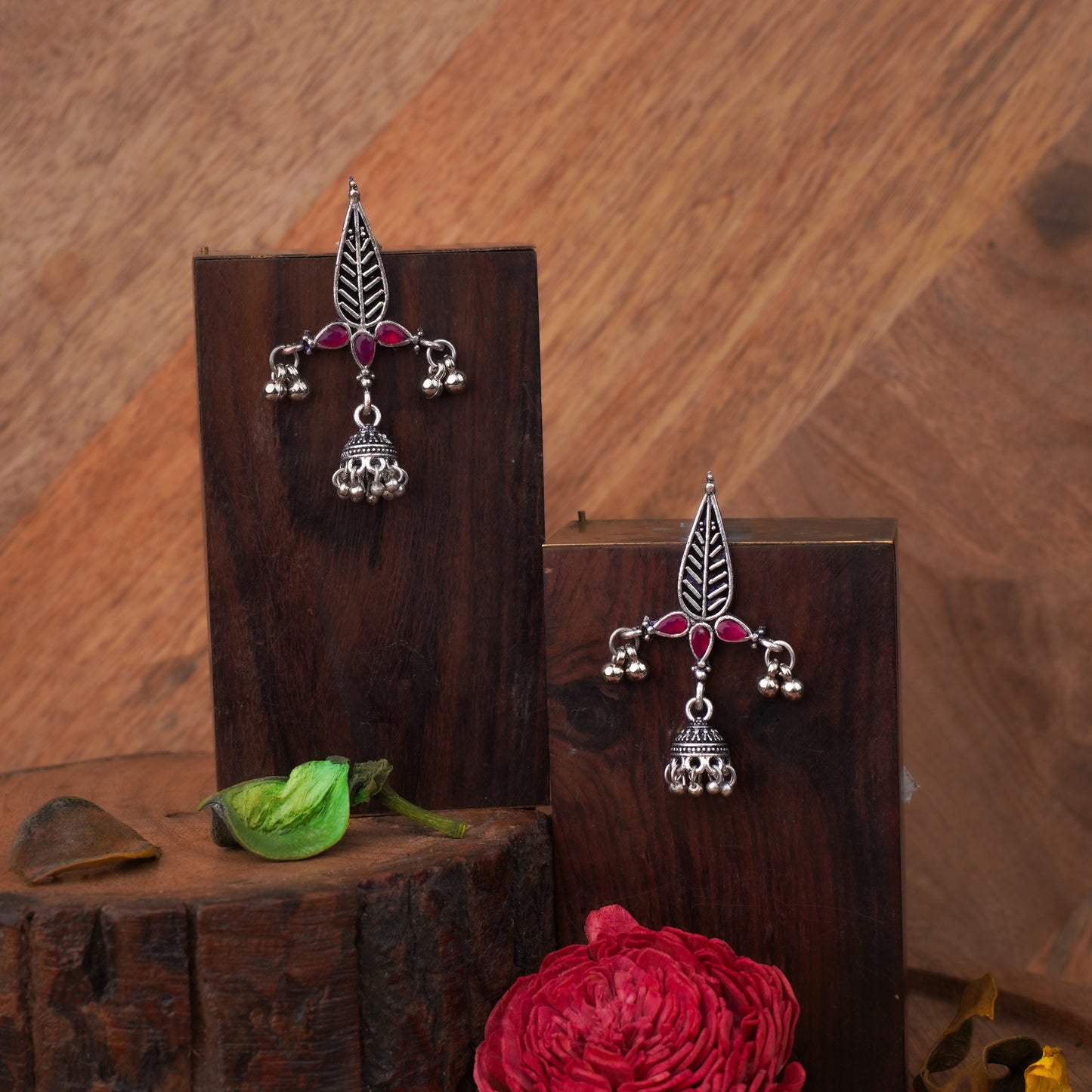 Nature's embrace jhumki earrings (Red)