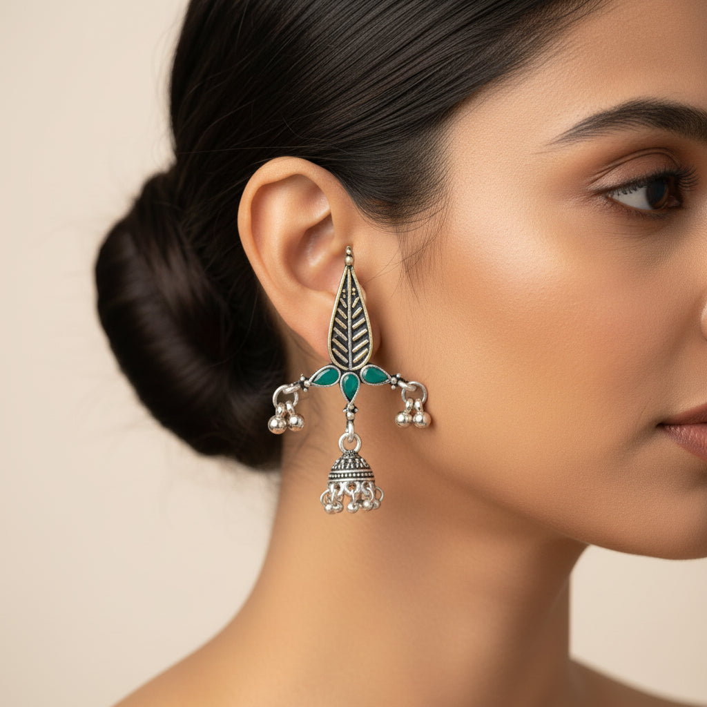 Nature's embrace jhumki earrings (Green)