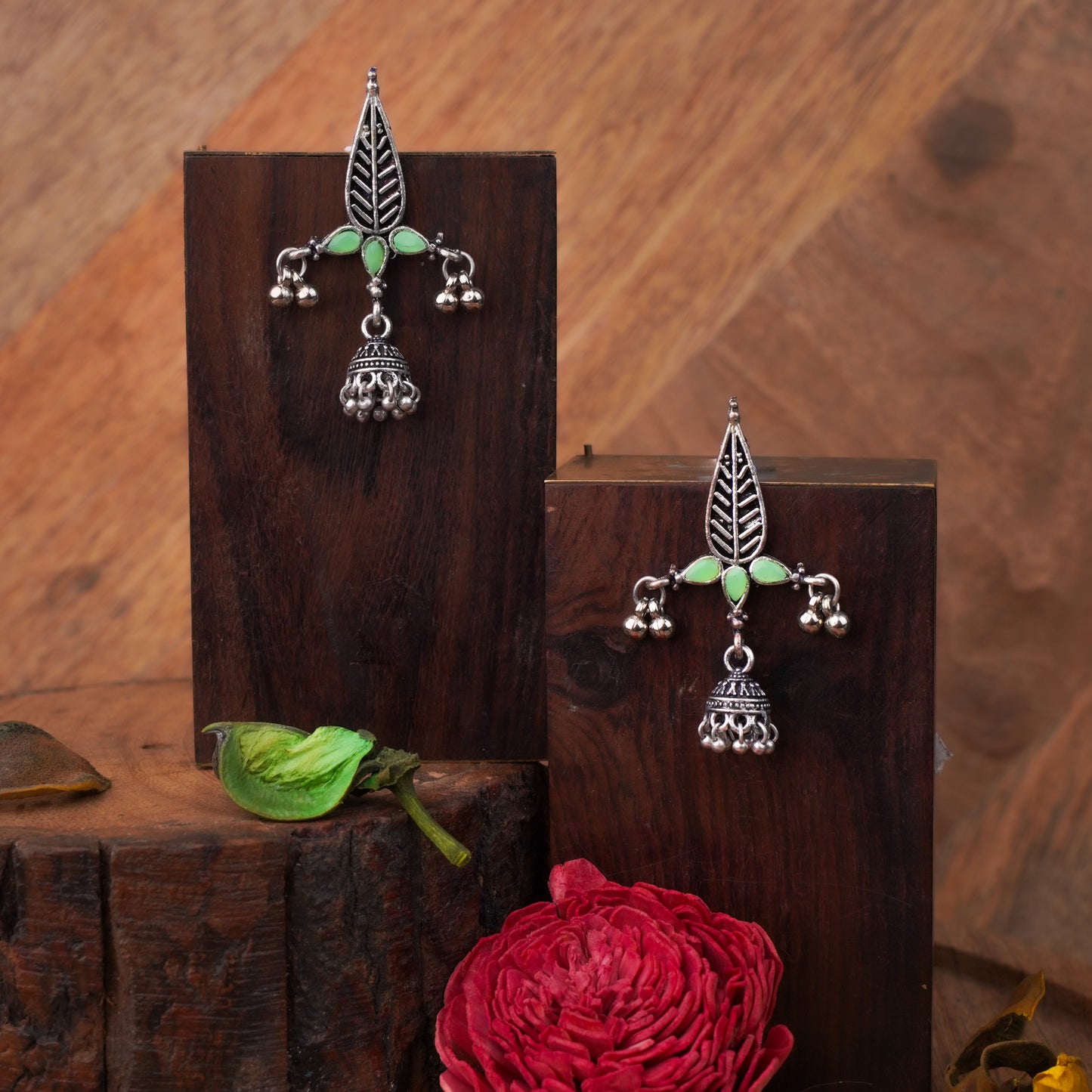 Nature's embrace jhumki earrings (Pista)