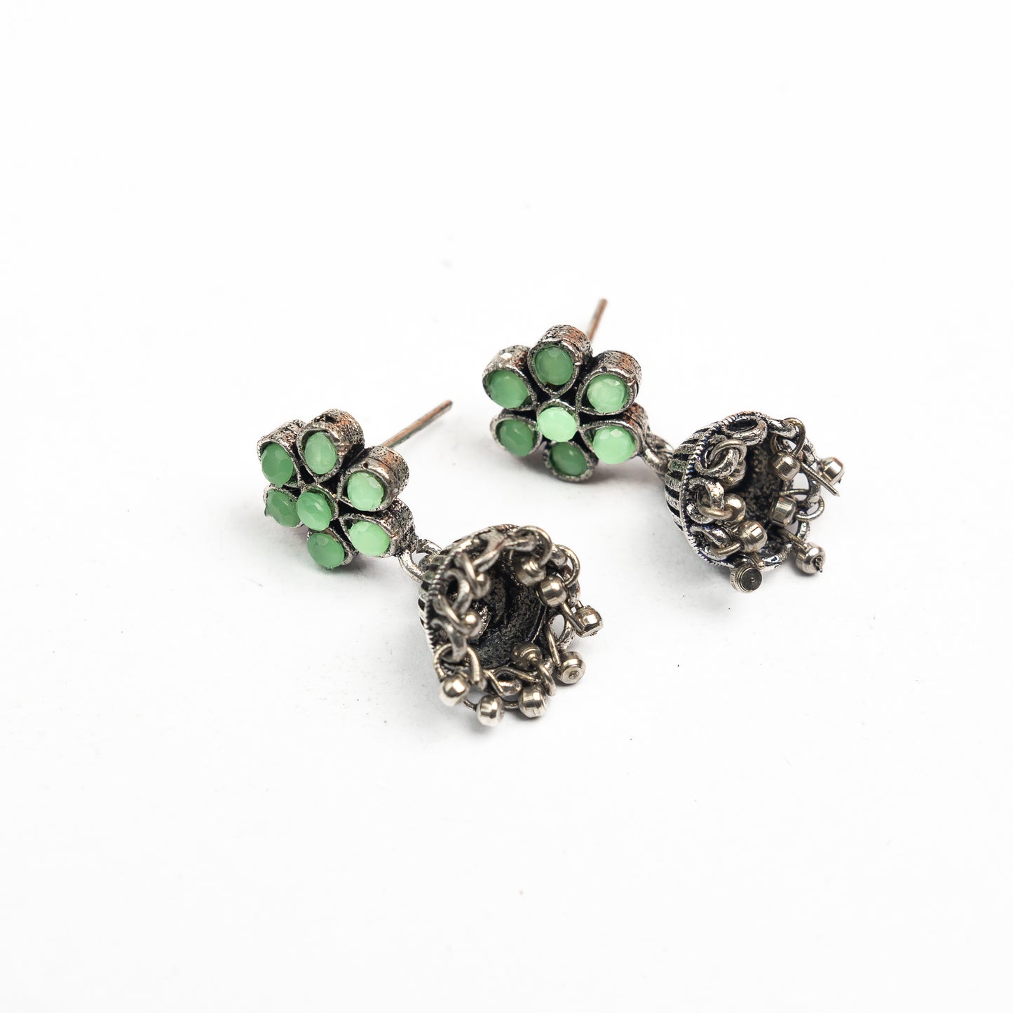 Floral flawlessness jhumki earrings (Pista)