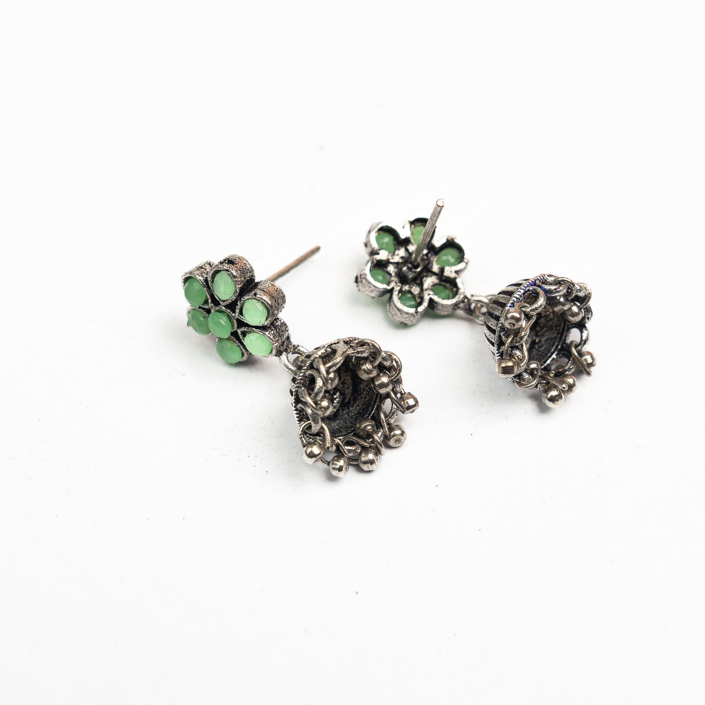 Floral flawlessness jhumki earrings (Pista)