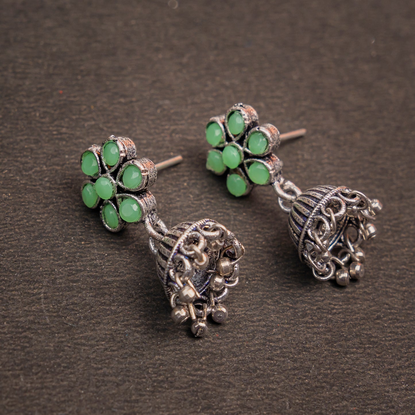 Floral flawlessness jhumki earrings (Pista)