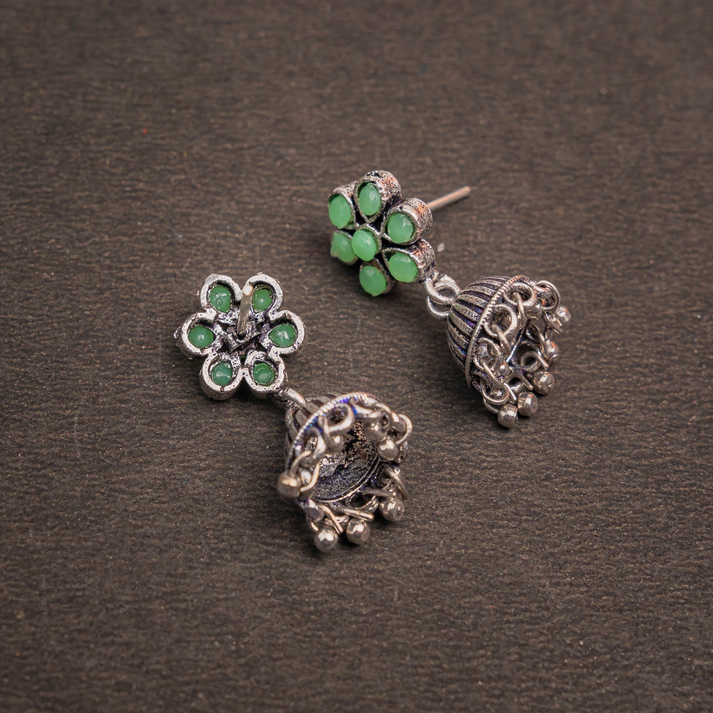 Floral flawlessness jhumki earrings (Pista)
