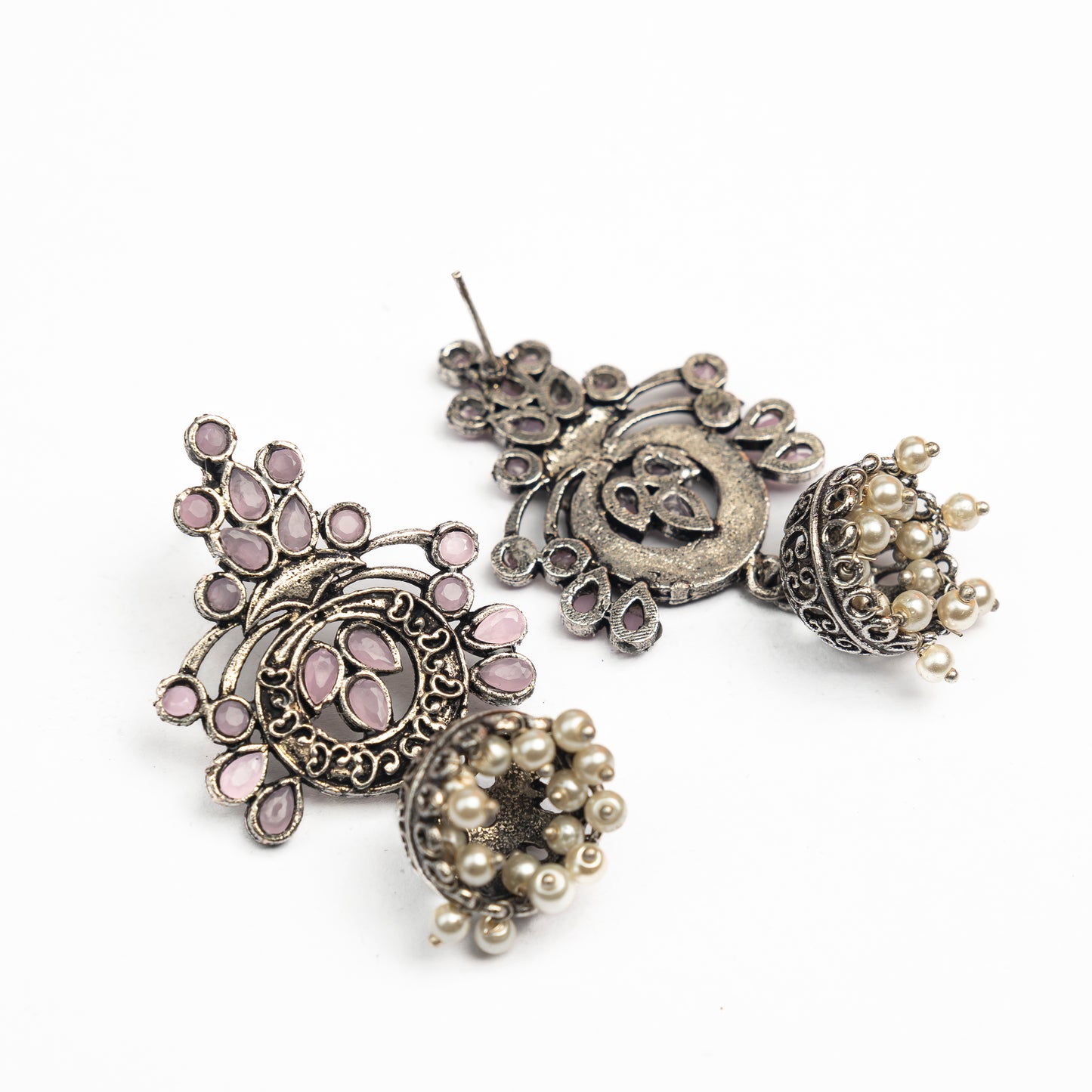 Mughal majesty jhumka earrings (Baby Pink)