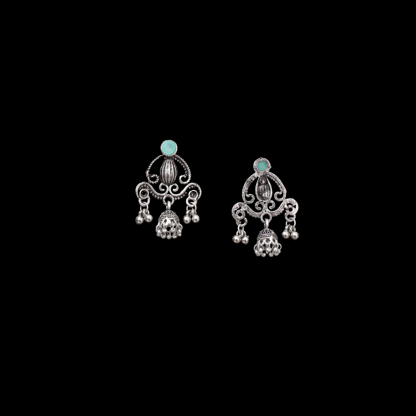 Swirly strings jhumki earrings (Mint)