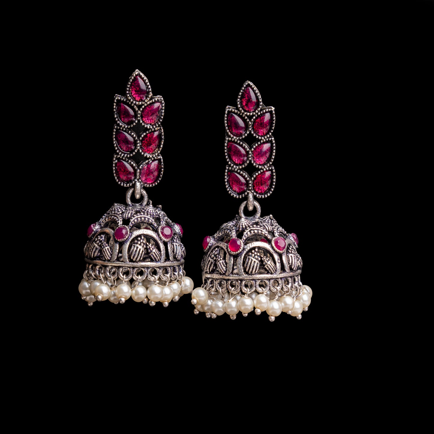 Leaf Cascade jhumki earrings (Red)