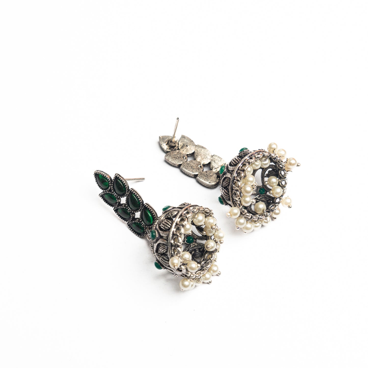 Leaf Cascade jhumki earrings (Green)