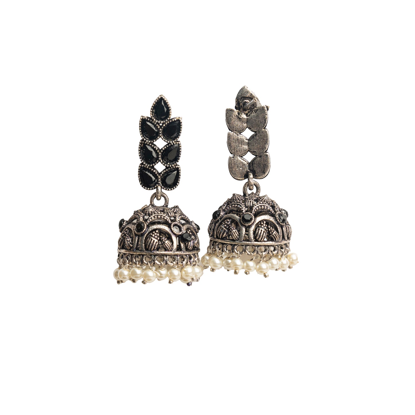 Leaf Cascade jhumki earrings (Black)