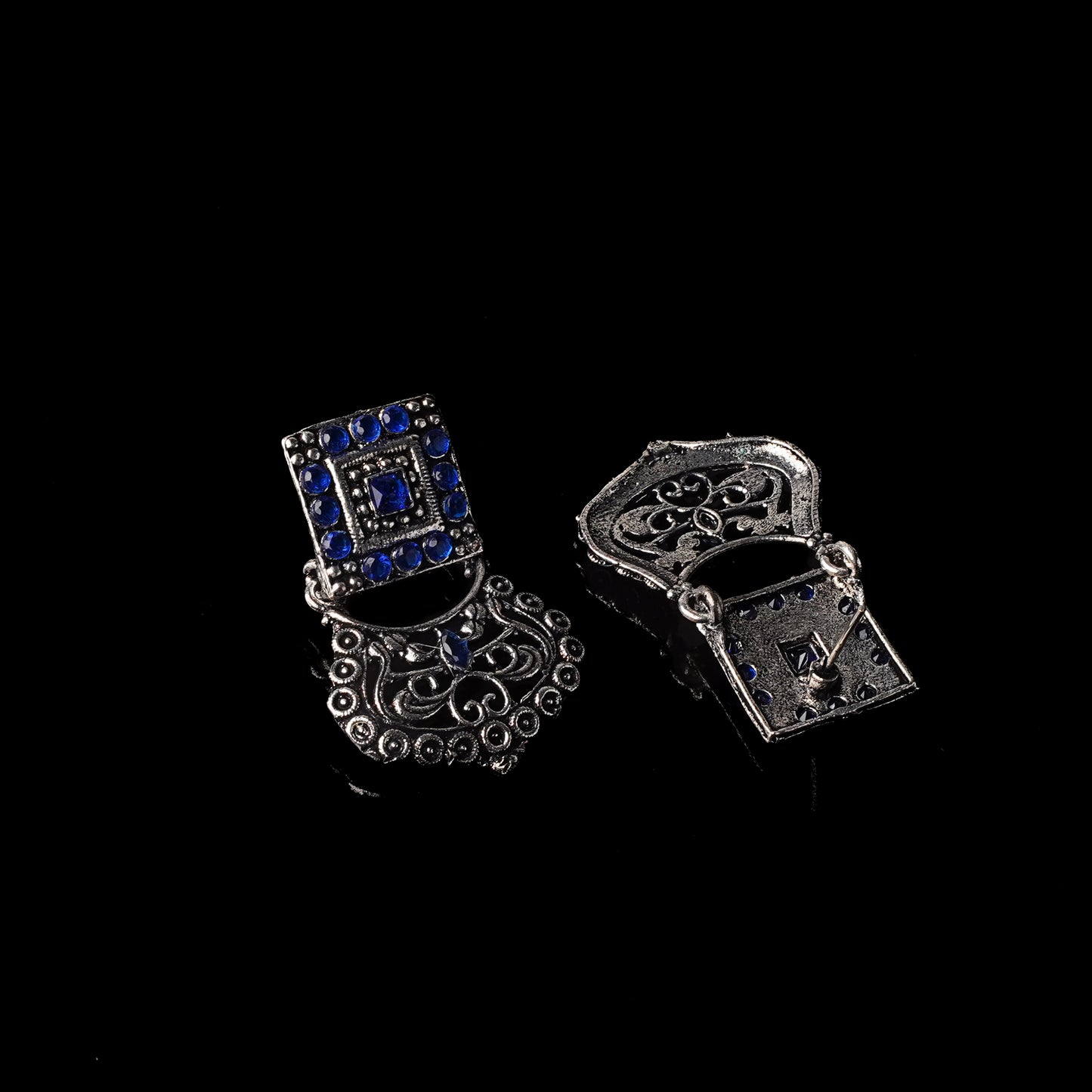 Blue Stone Studded Oxidised Earrings