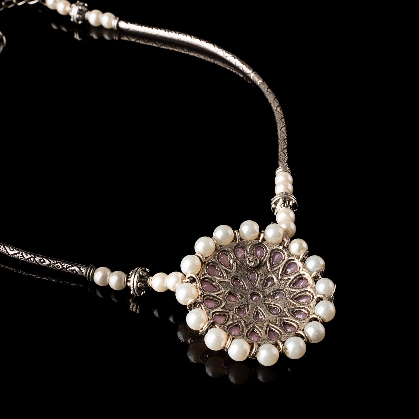 Crystal bloom oxidised chain neckpiece (Baby Pink)