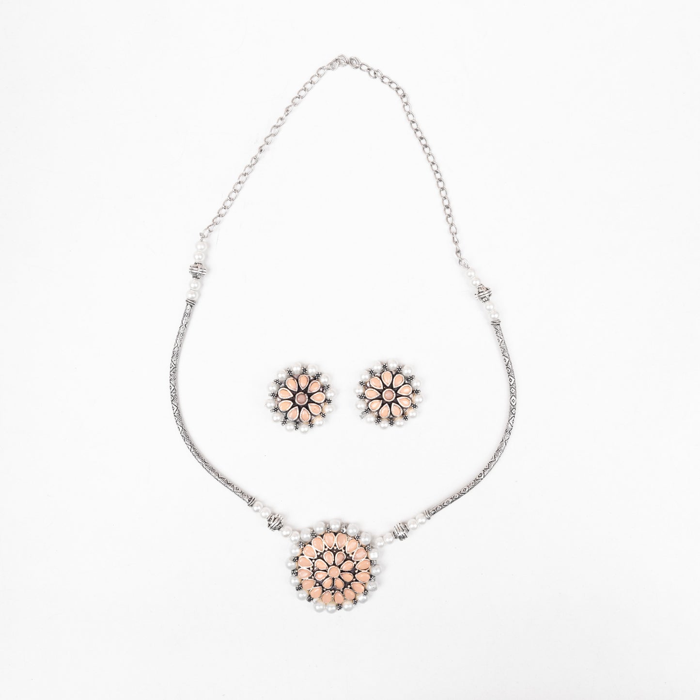 Crystal bloom oxidised chain neckpiece (Light Orange)
