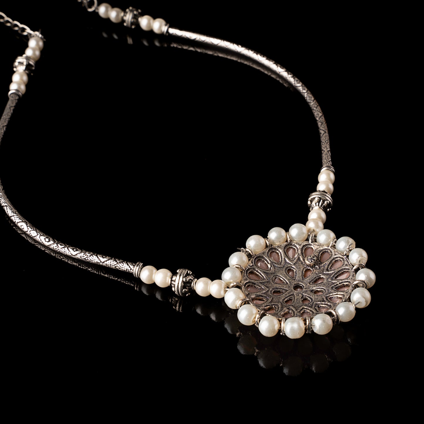 Crystal bloom oxidised chain neckpiece (Light Orange)