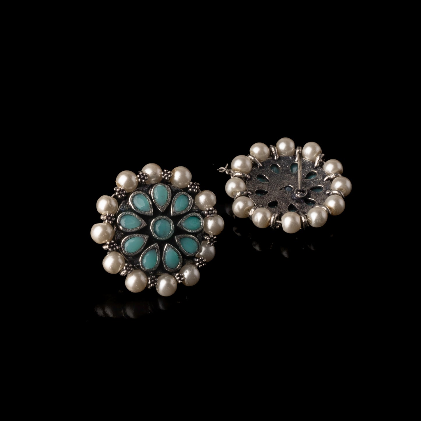 Crystal bloom oxidised chain neckpiece (Mint)